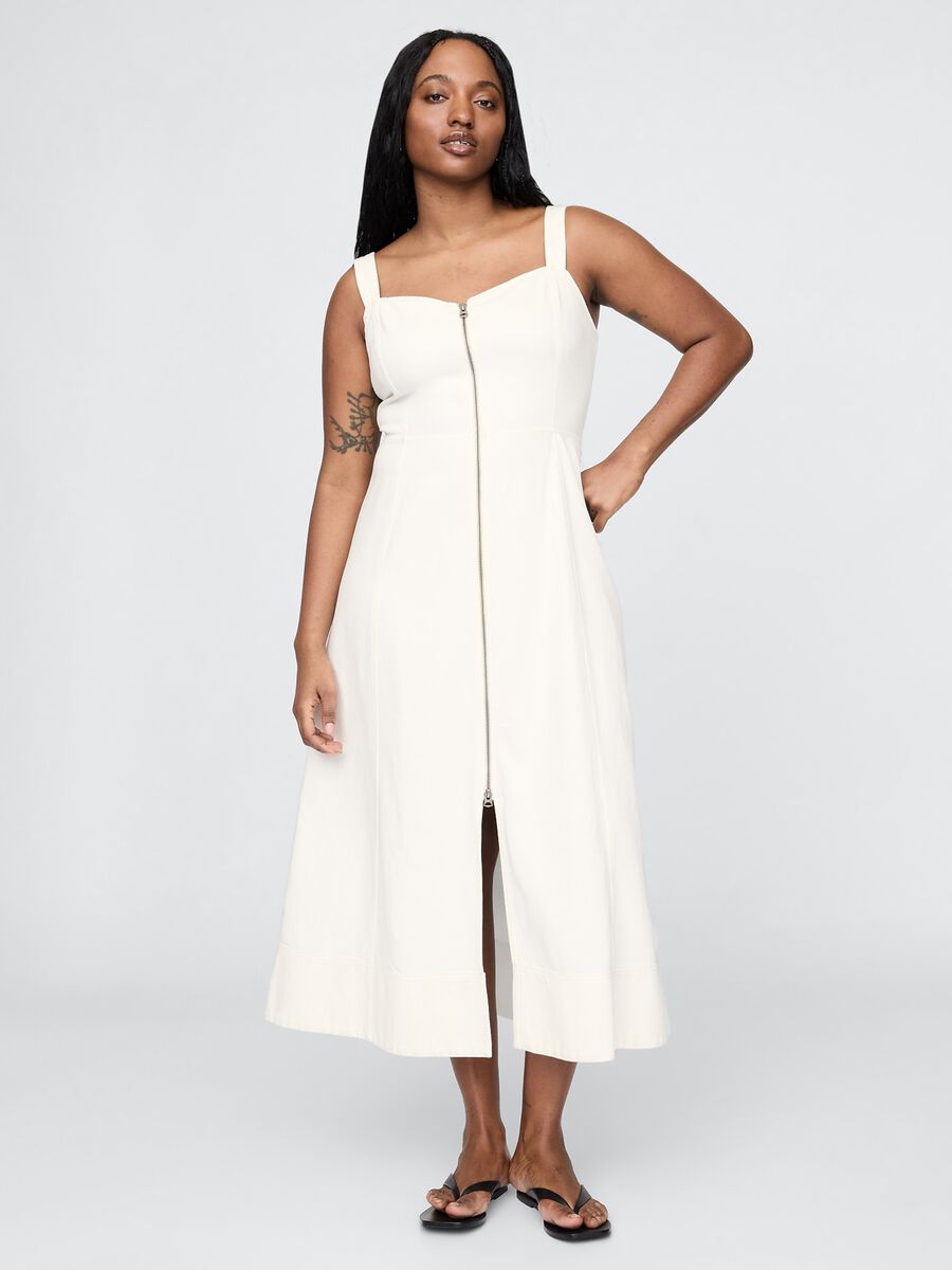 White Long Dress with Front Zip_4