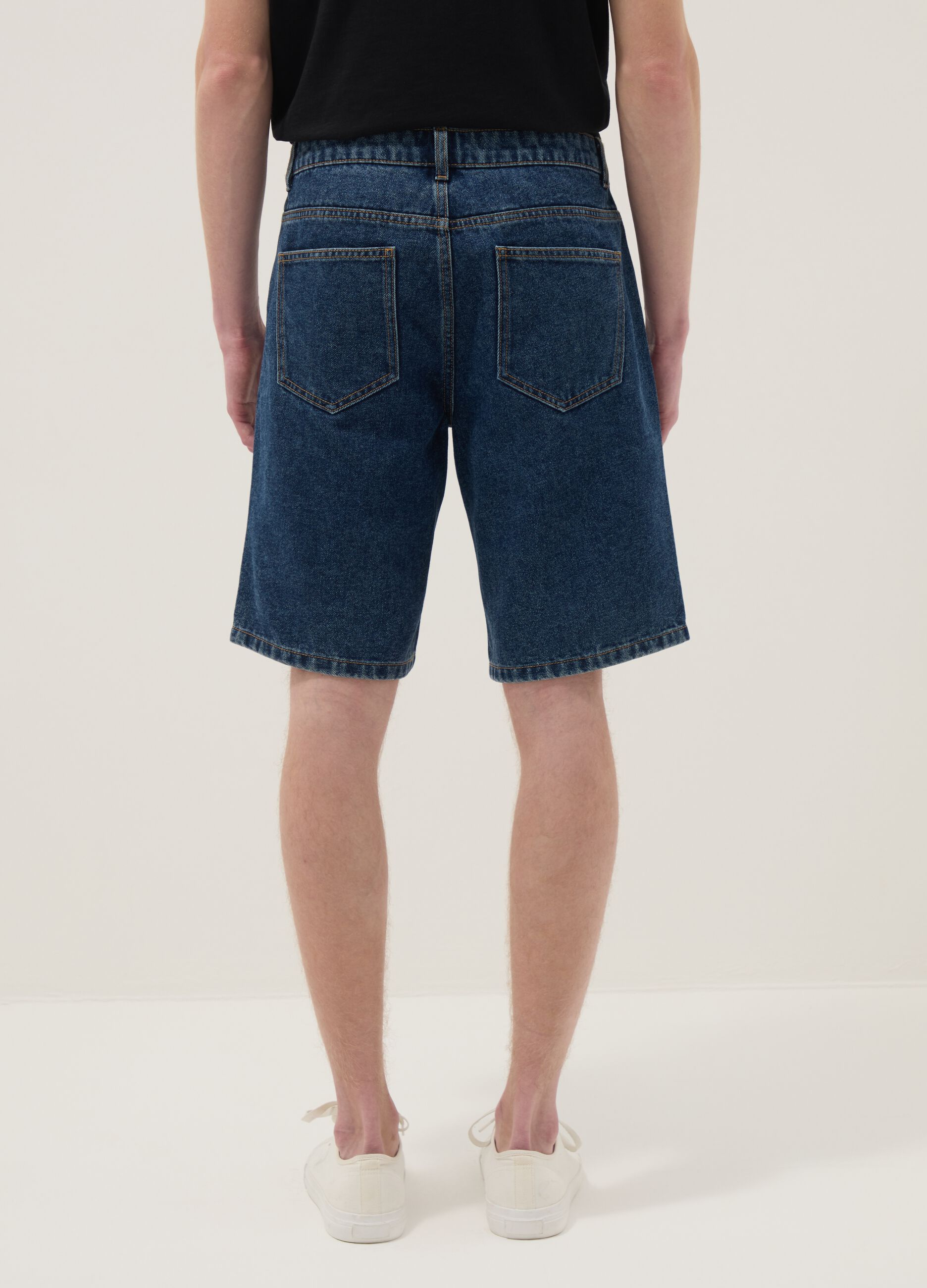 Slim Fit Blue Denim Cotton Blend Shorts