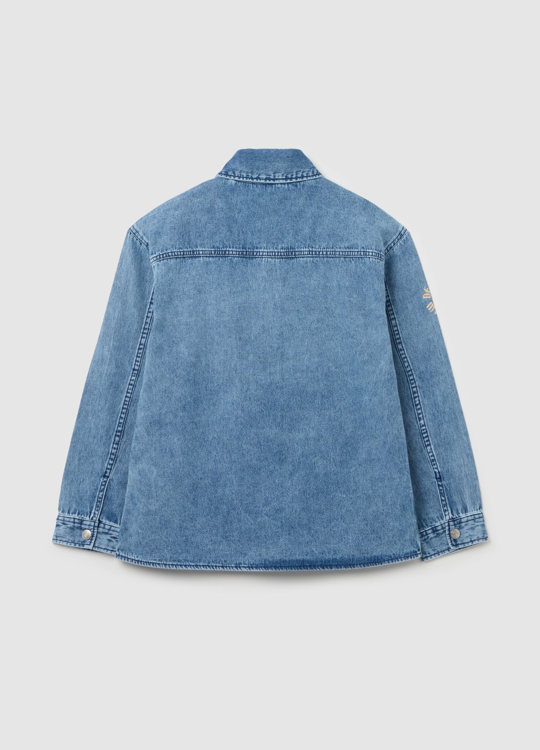 Shacket in denim acid wash con stampa 