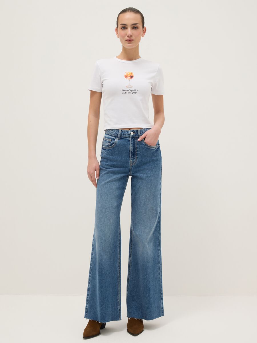 Regular fit white pure cotton T-shirt with spritz print_1