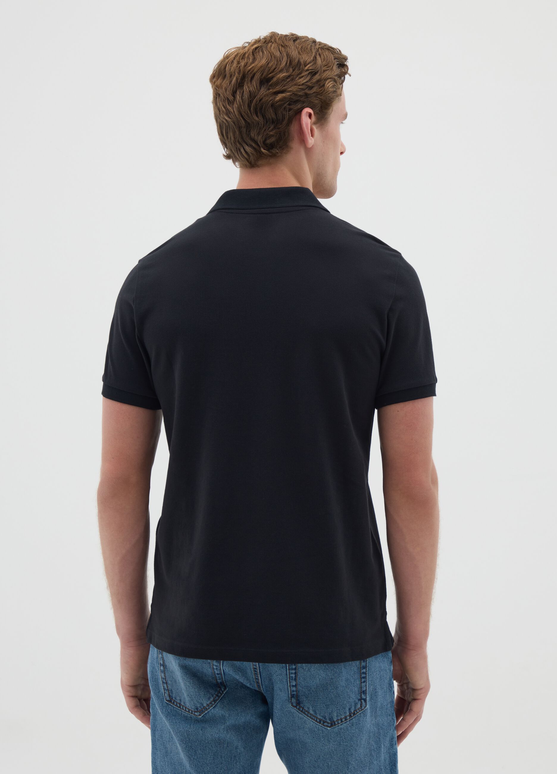 Men's black pure cotton polo regular fit