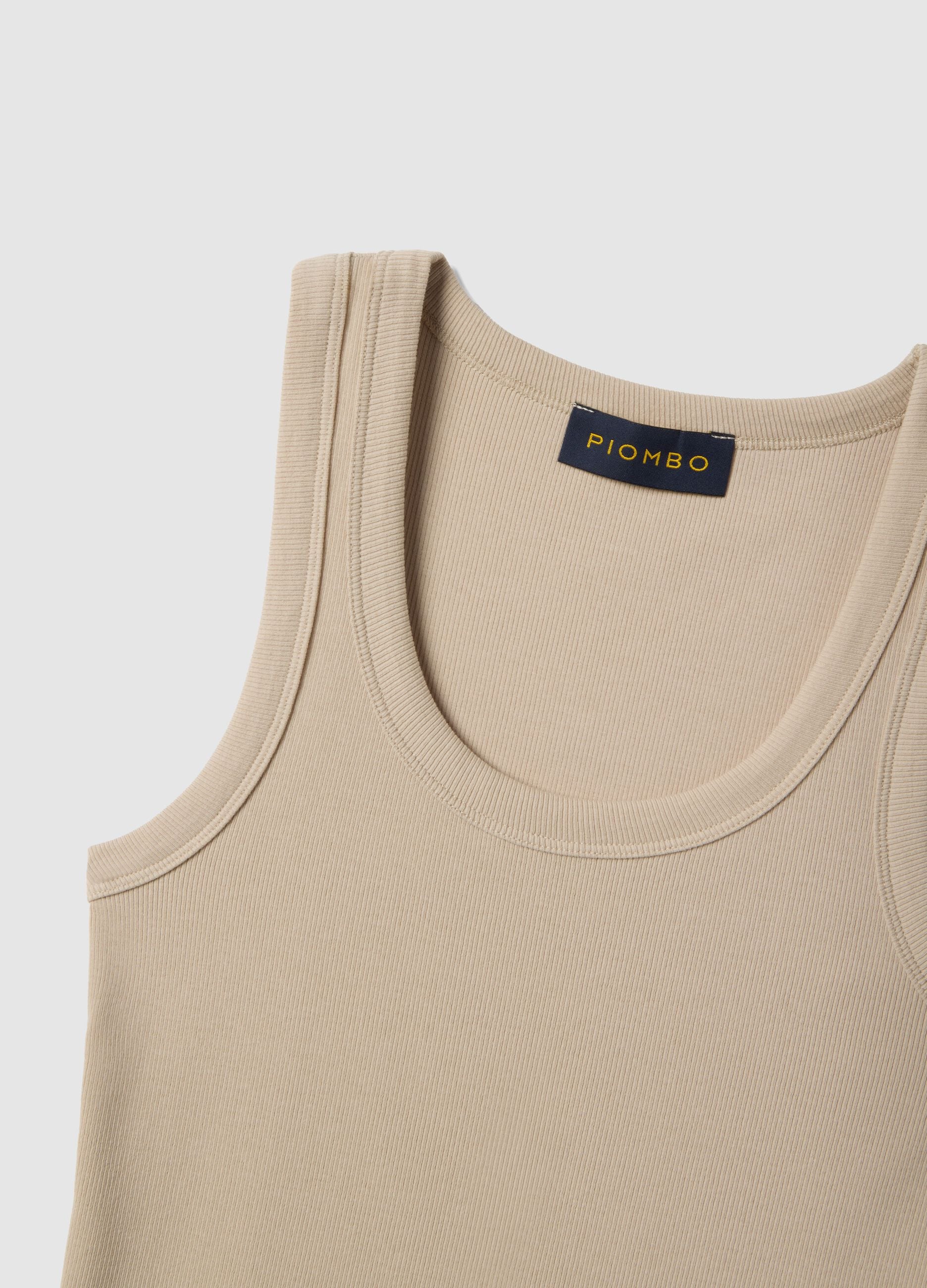 Tank top in cotone elasticizzato beige regular fit