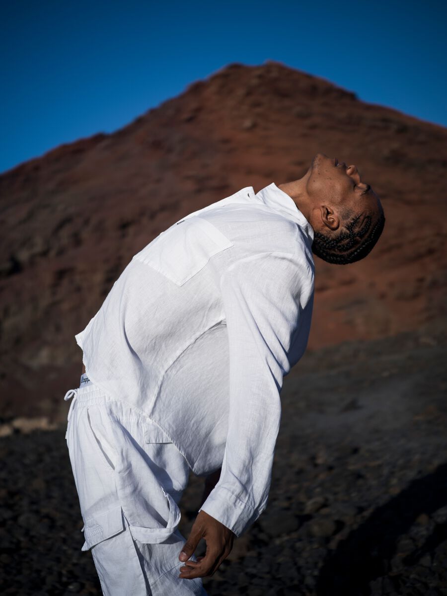 100% Linen Cargo Shirt White_0