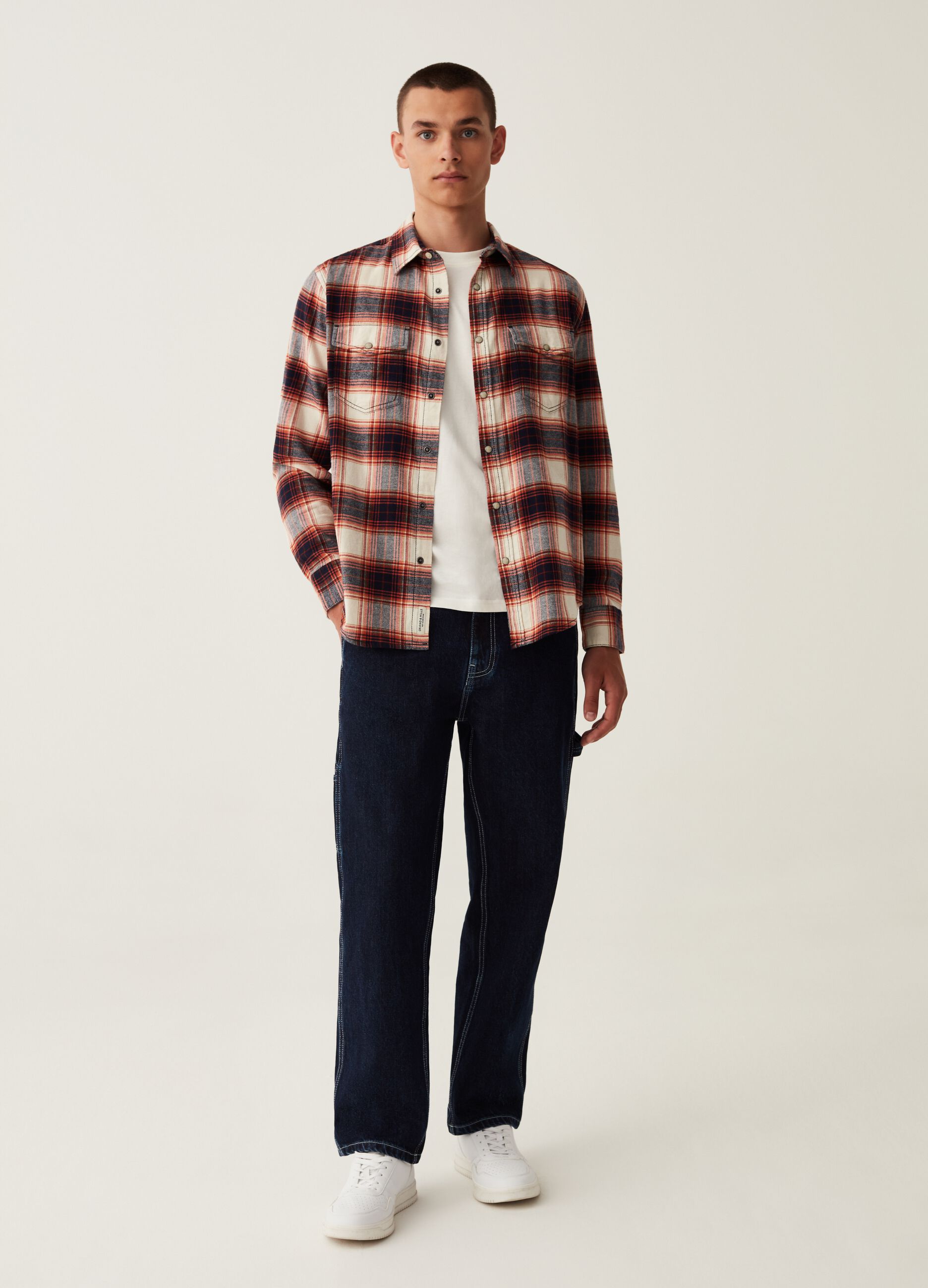 Camicia in cotone check con bottoni perlati_1