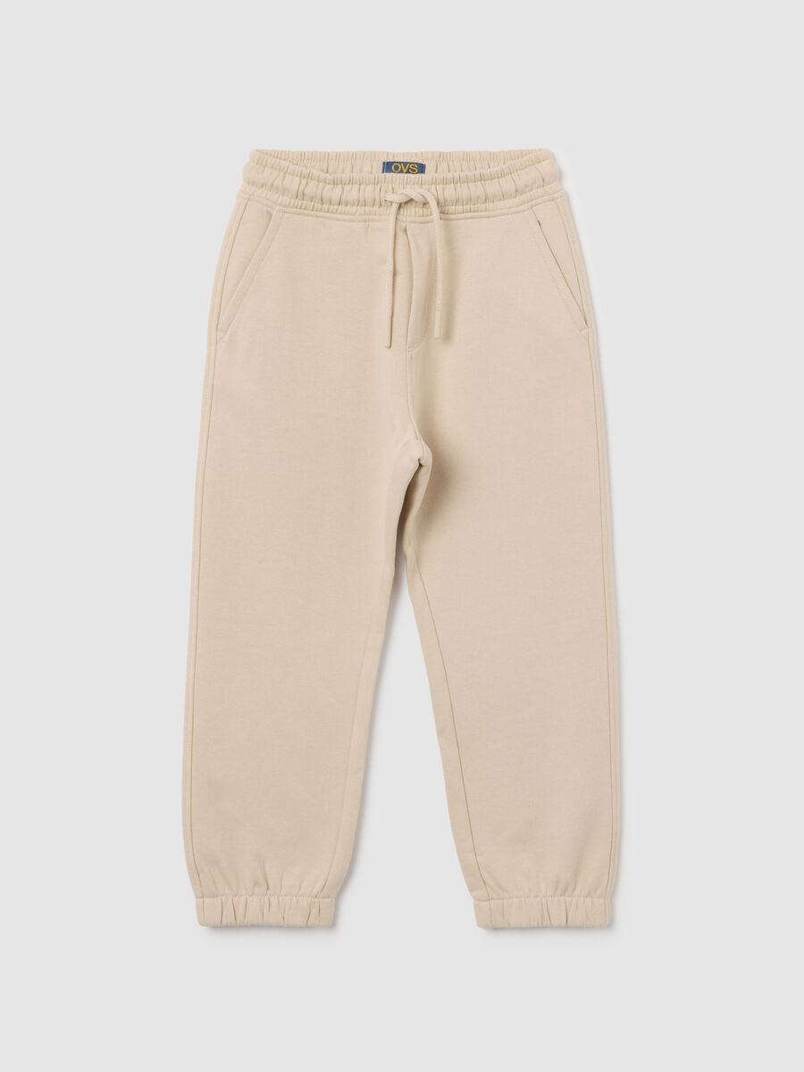 Children's beige regular fit cotton trousers_0