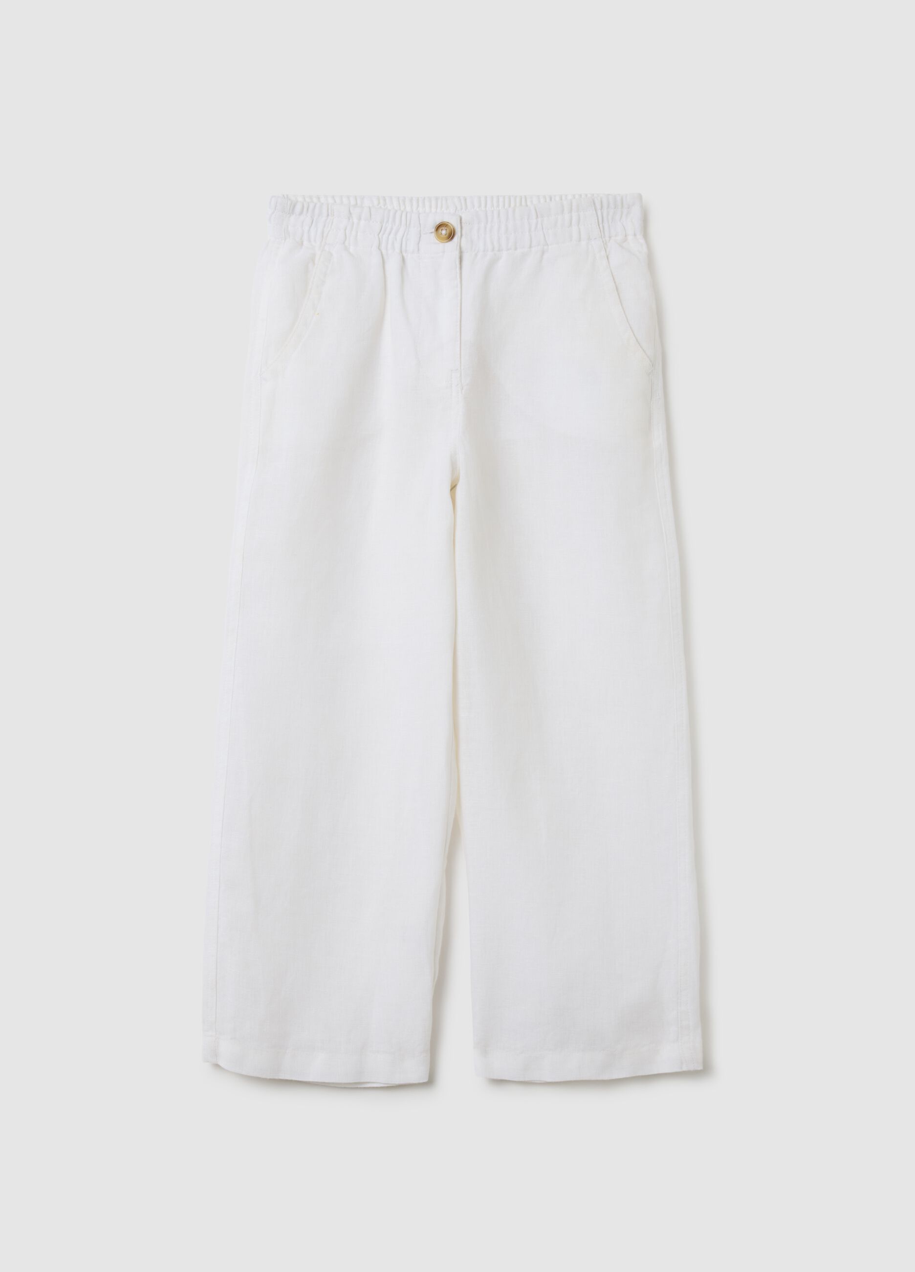 Girls' pure white linen wide leg trousers