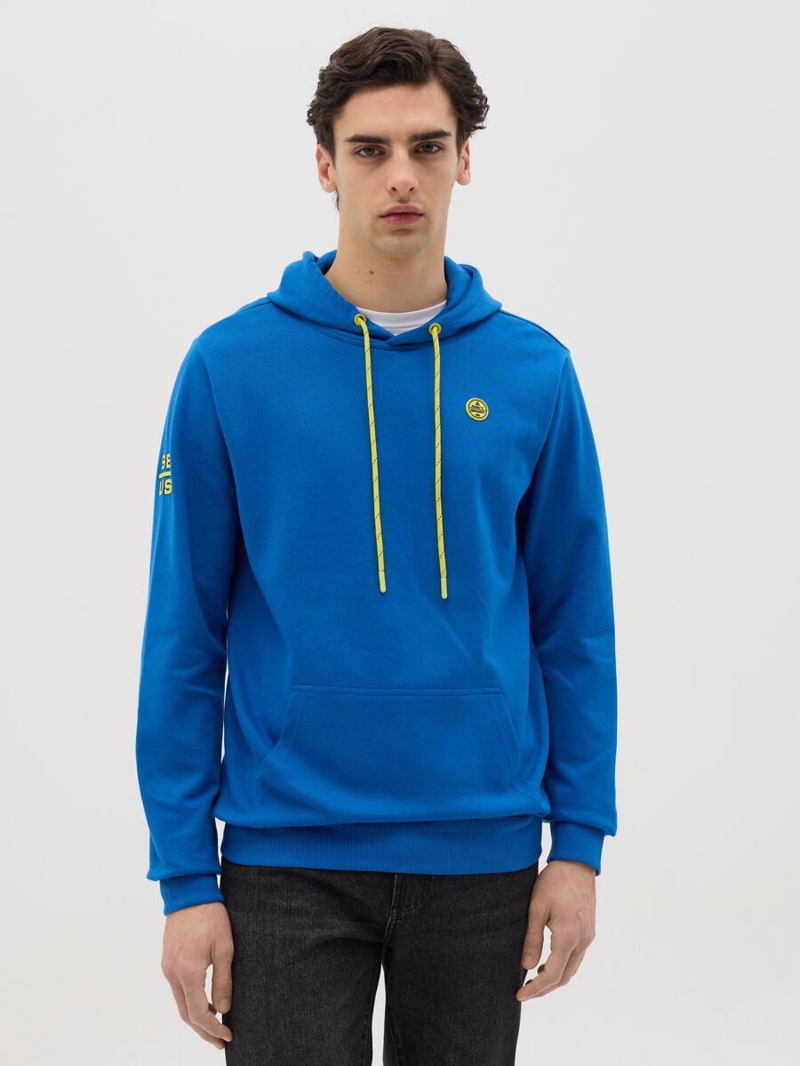 Blue sweatshirt with hood and logo_0