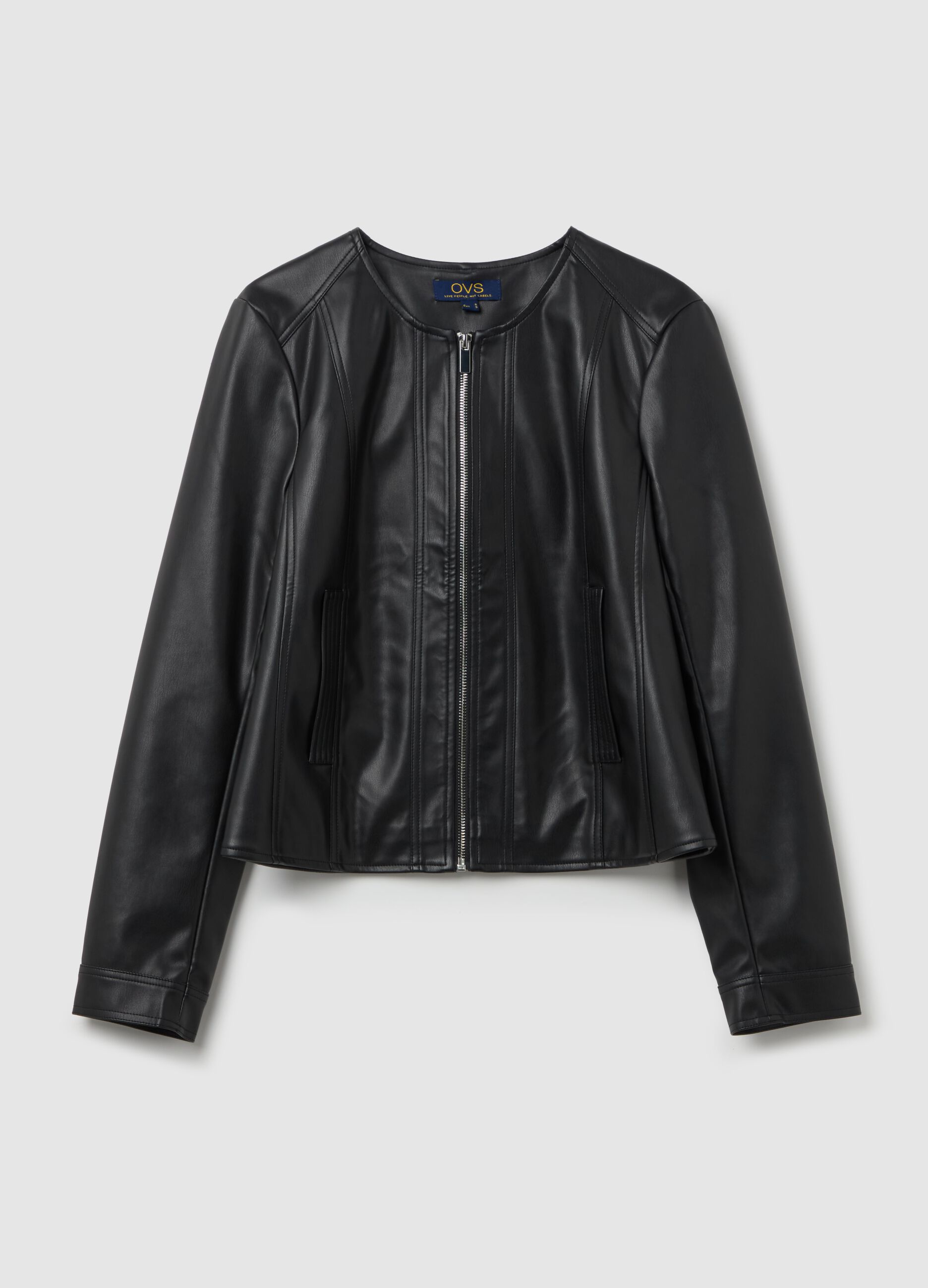 Short full-zip biker jacket