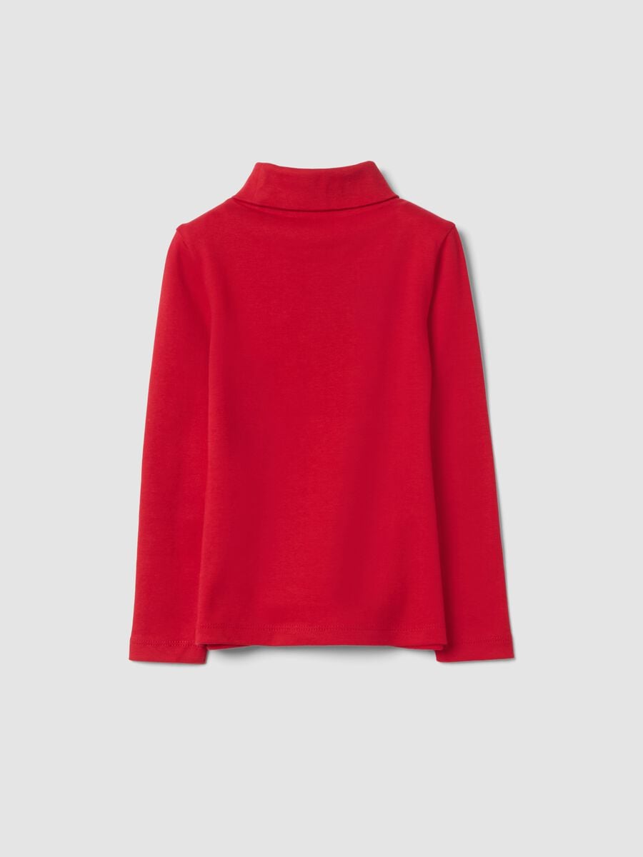 T-shirt rossa in puro cotone dolcevita con stampa orsetti_1