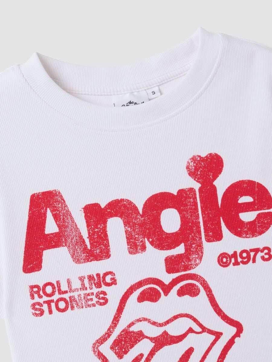 White stretch cotton T-shirt with Rolling Stones print_1