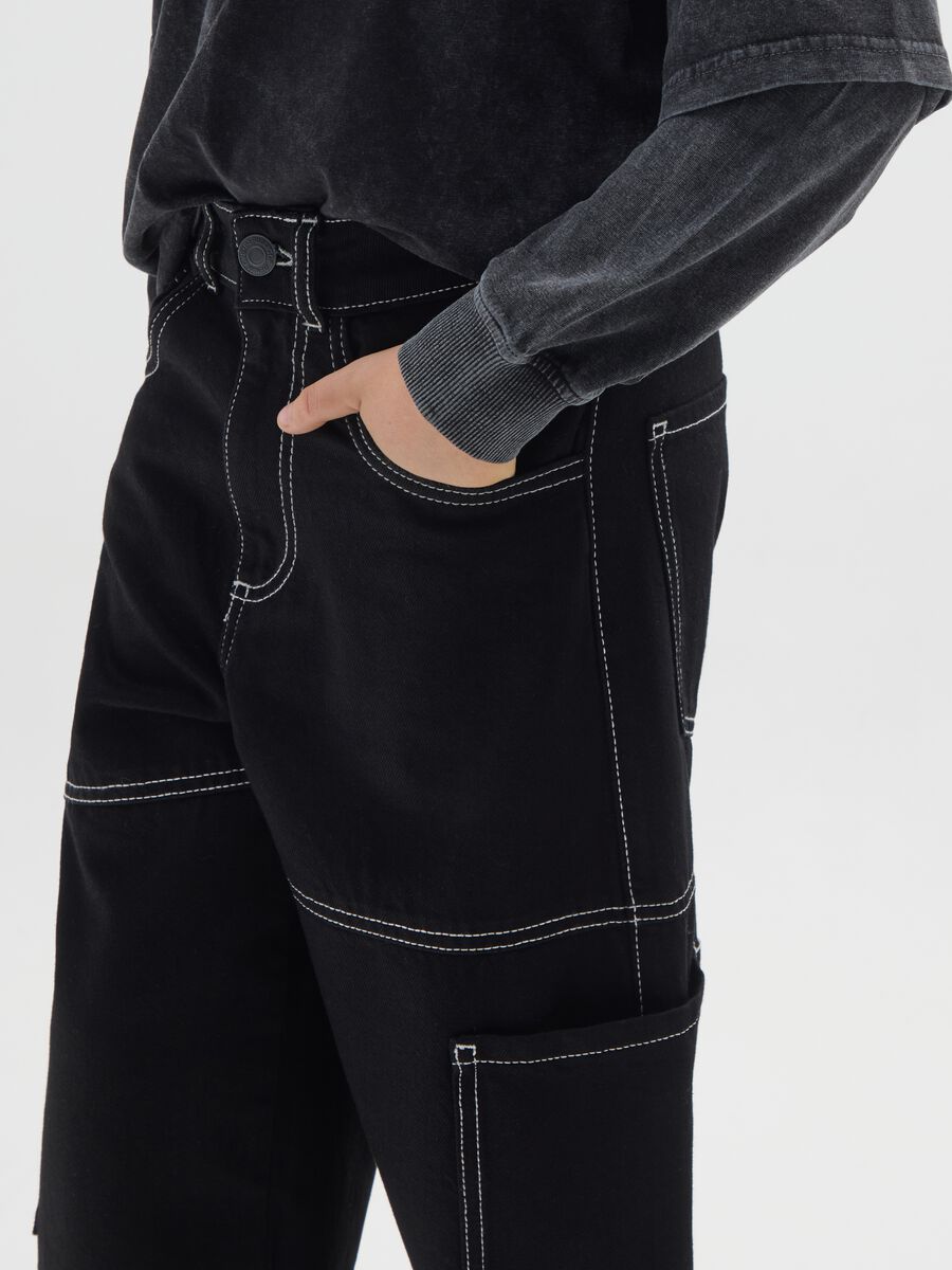 Jeans cargo neri da ragazzo in puro cotone skater fit_2