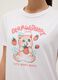 White pure cotton T-shirt regular fit with cat and strawberries print_3