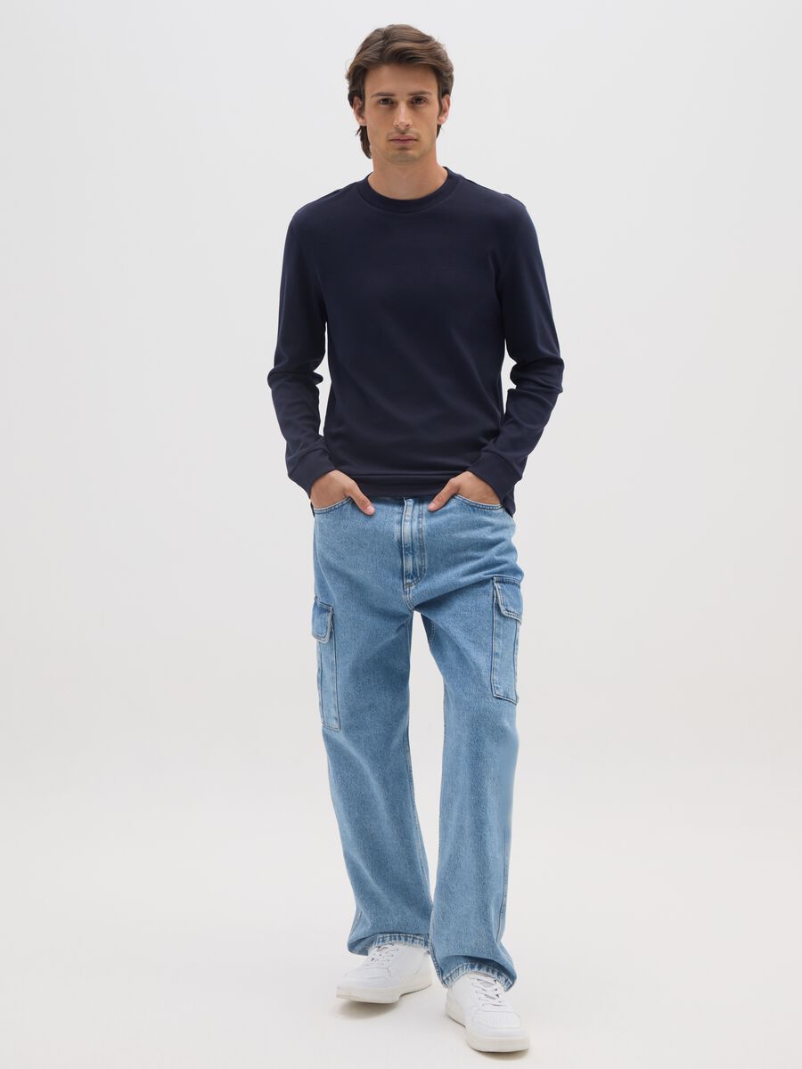 Long sleeve blue cotton t-shirt_1