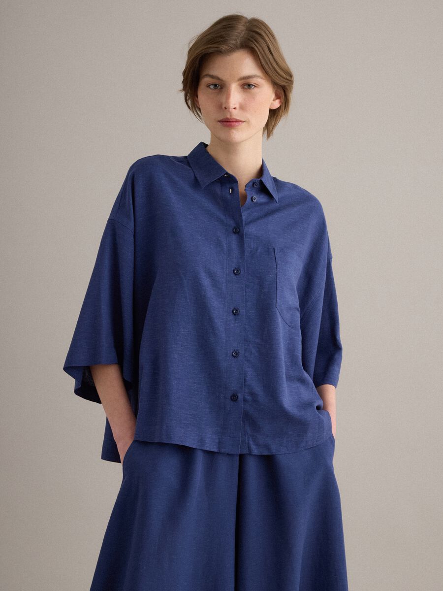 Blue viscose-linen blend overshirt, relaxed fit_1