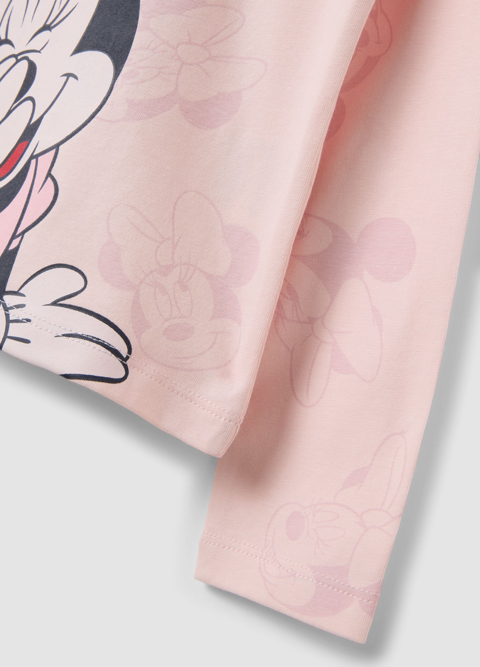 T-shirt rosa in cotone elasticizzato con girocollo e stampa Minnie