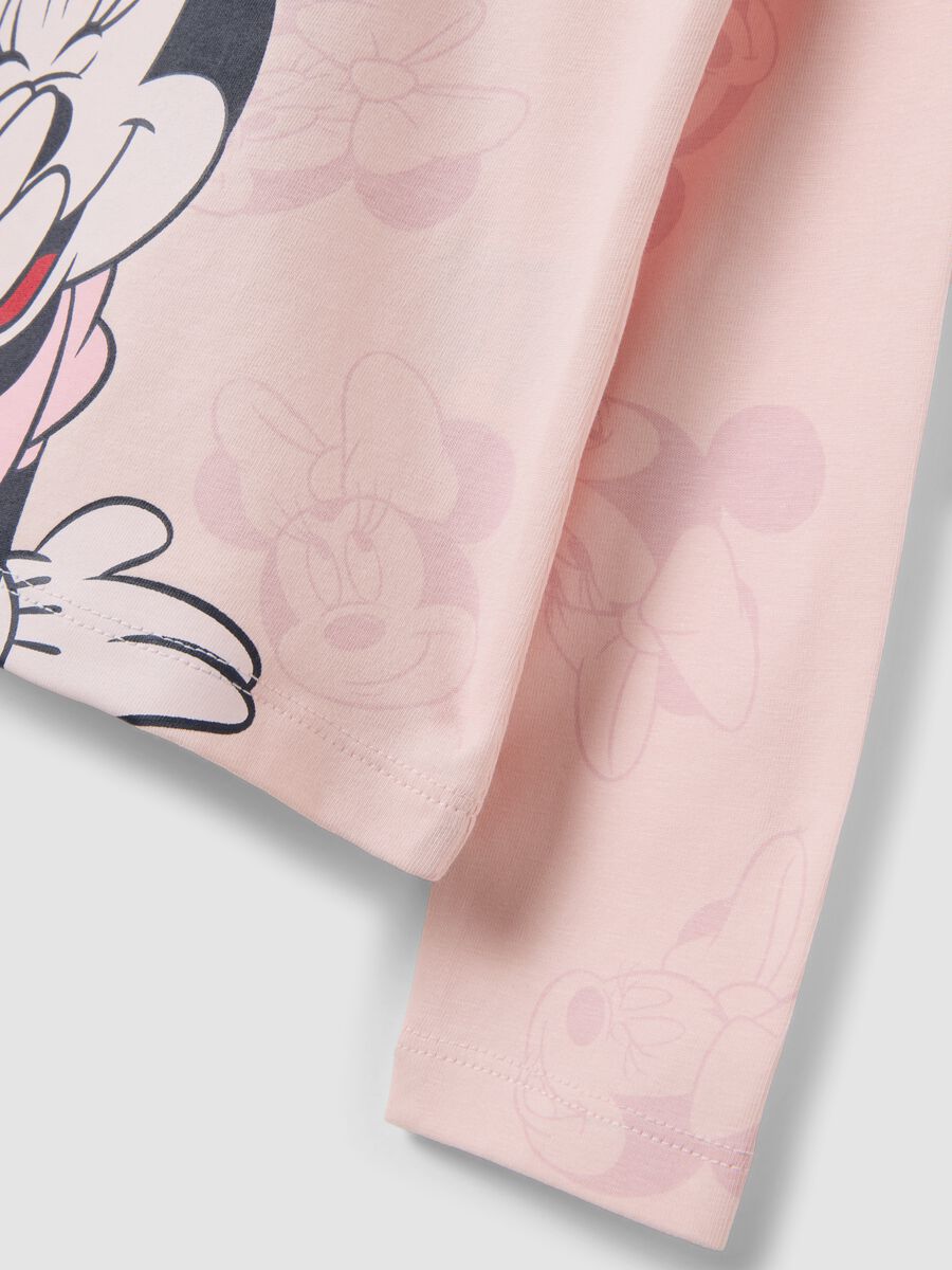 T-shirt rosa in cotone elasticizzato con girocollo e stampa Minnie_3