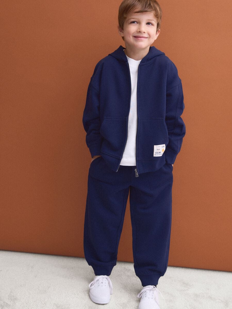 Blue pure cotton joggers with elasticated waist for boys_0