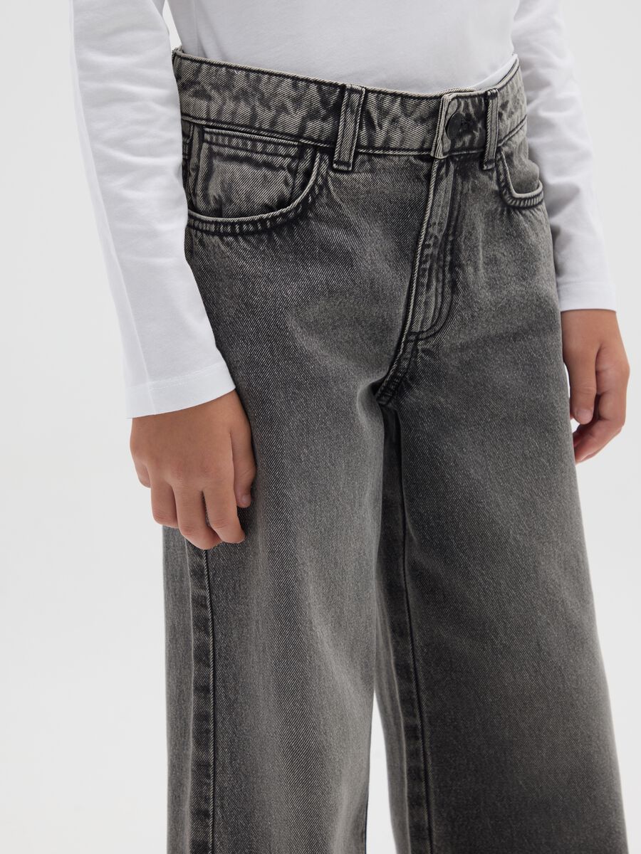 Jeans da ragazza in puro cotone neri wide leg_3