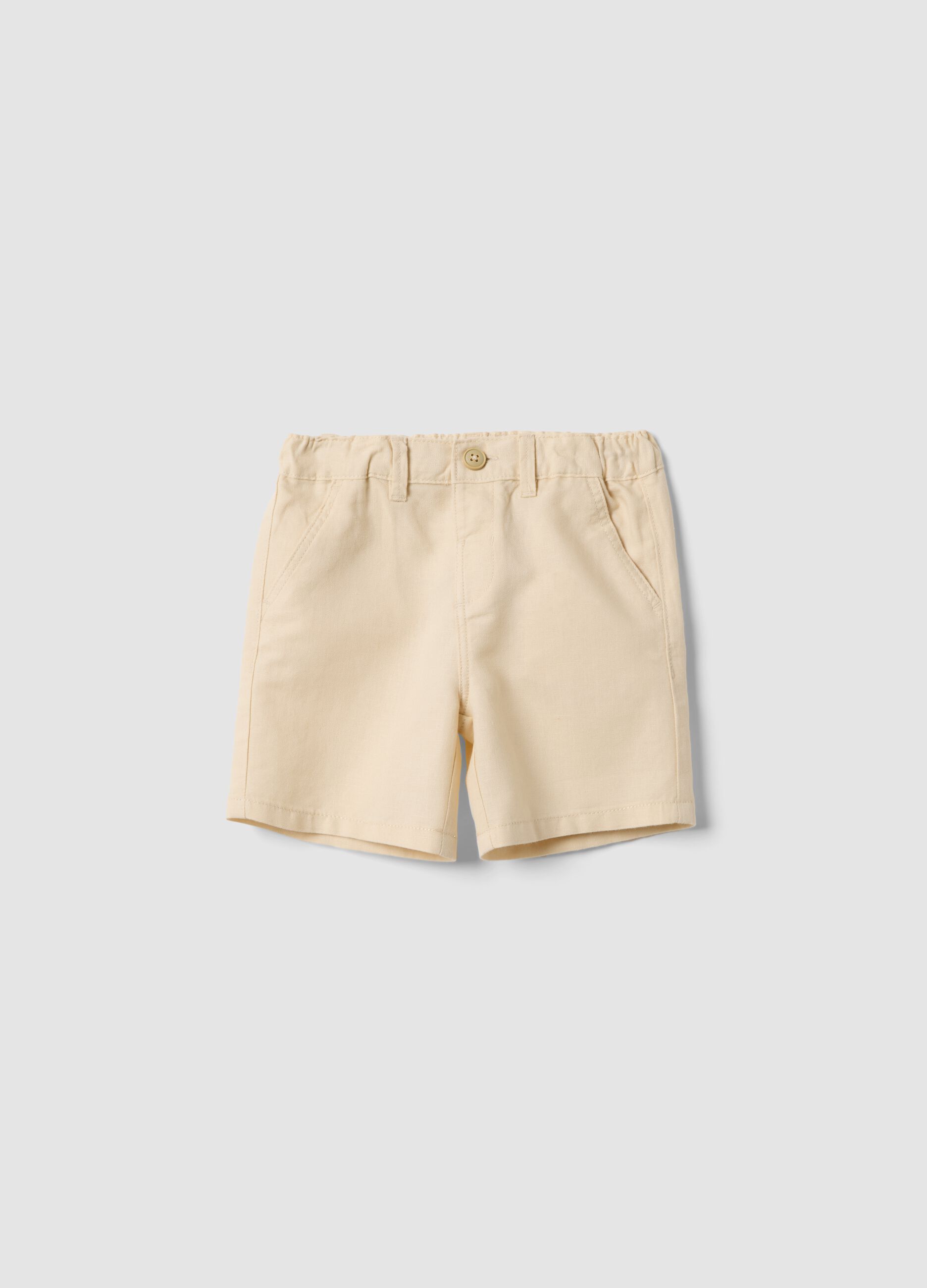 Beige linen and cotton blend shorts for baby boys, regular fit