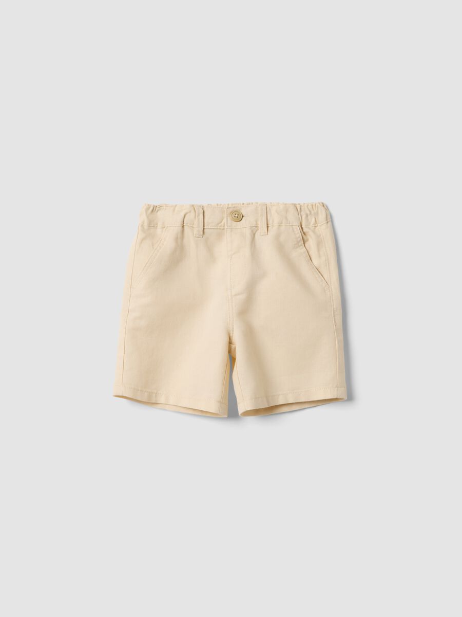 Beige linen and cotton blend shorts for baby boys, regular fit_0