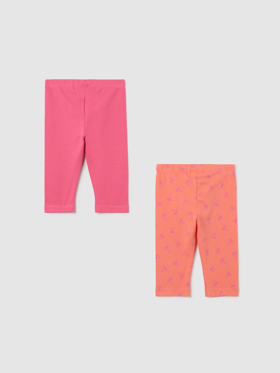Two-pack pink and orange three-quarter leggings with print_0