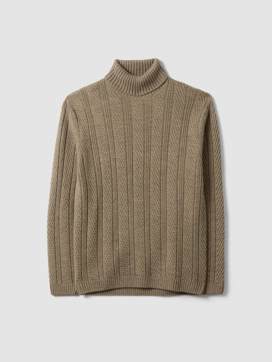 Beige wool-blend regular-fit roll-neck jumper_0