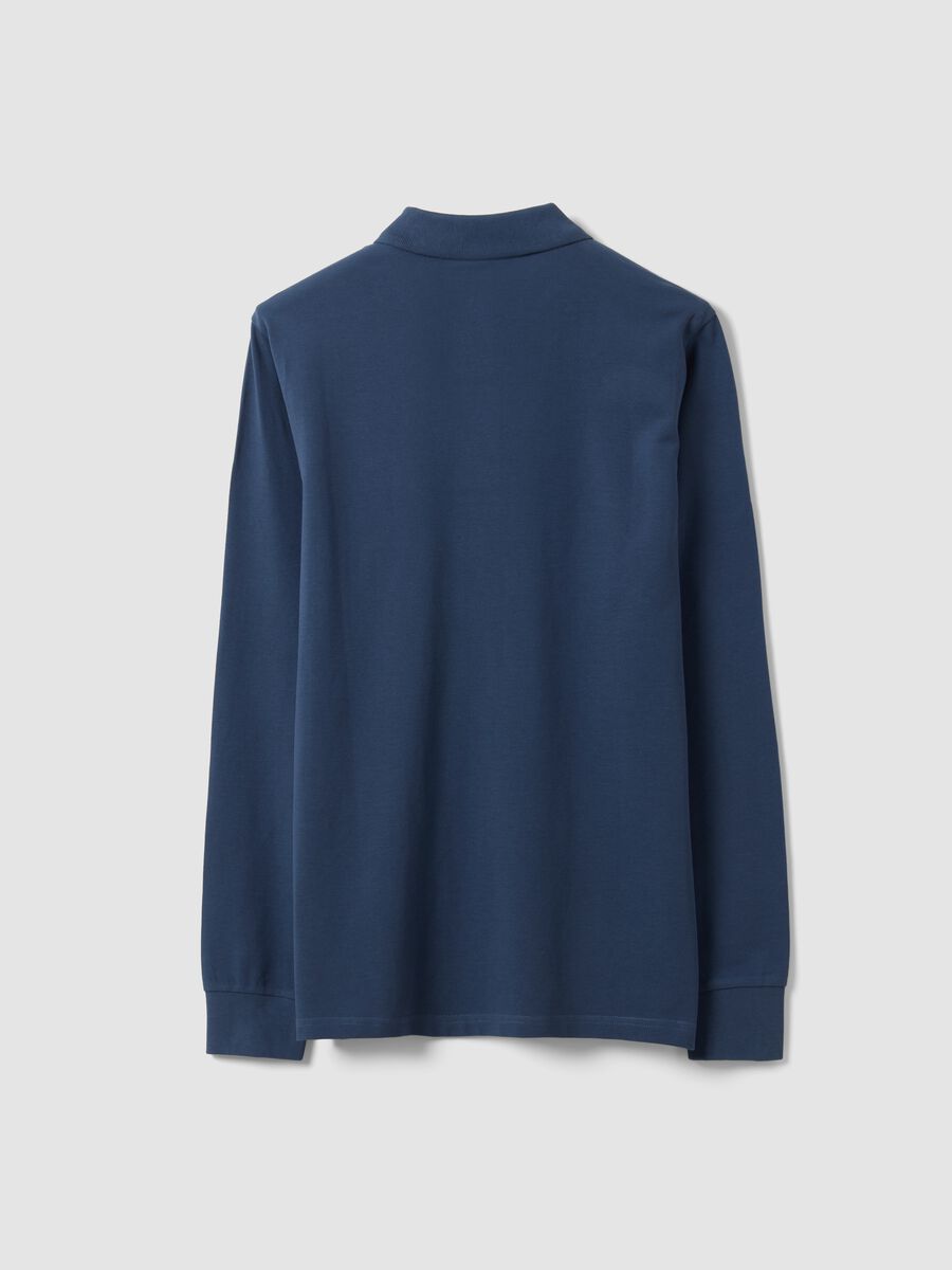 Polo blu in piquet di puro cotone organico a maniche lunghe regular fit_6