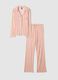 Striped pink pure viscose pyjamas, regular fit with V-neck_0