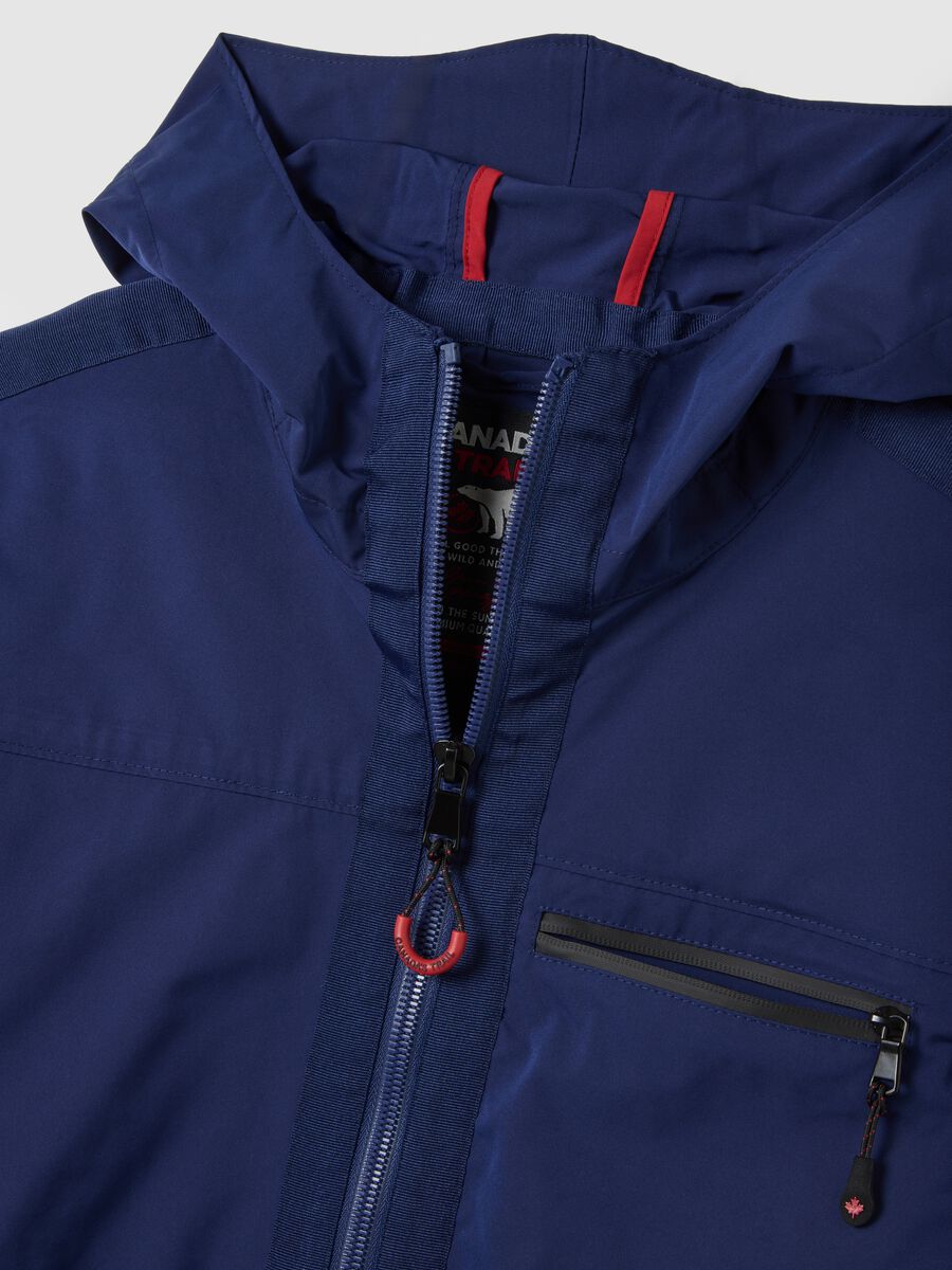 Heavy fabric blue jacket with hood and zip_5