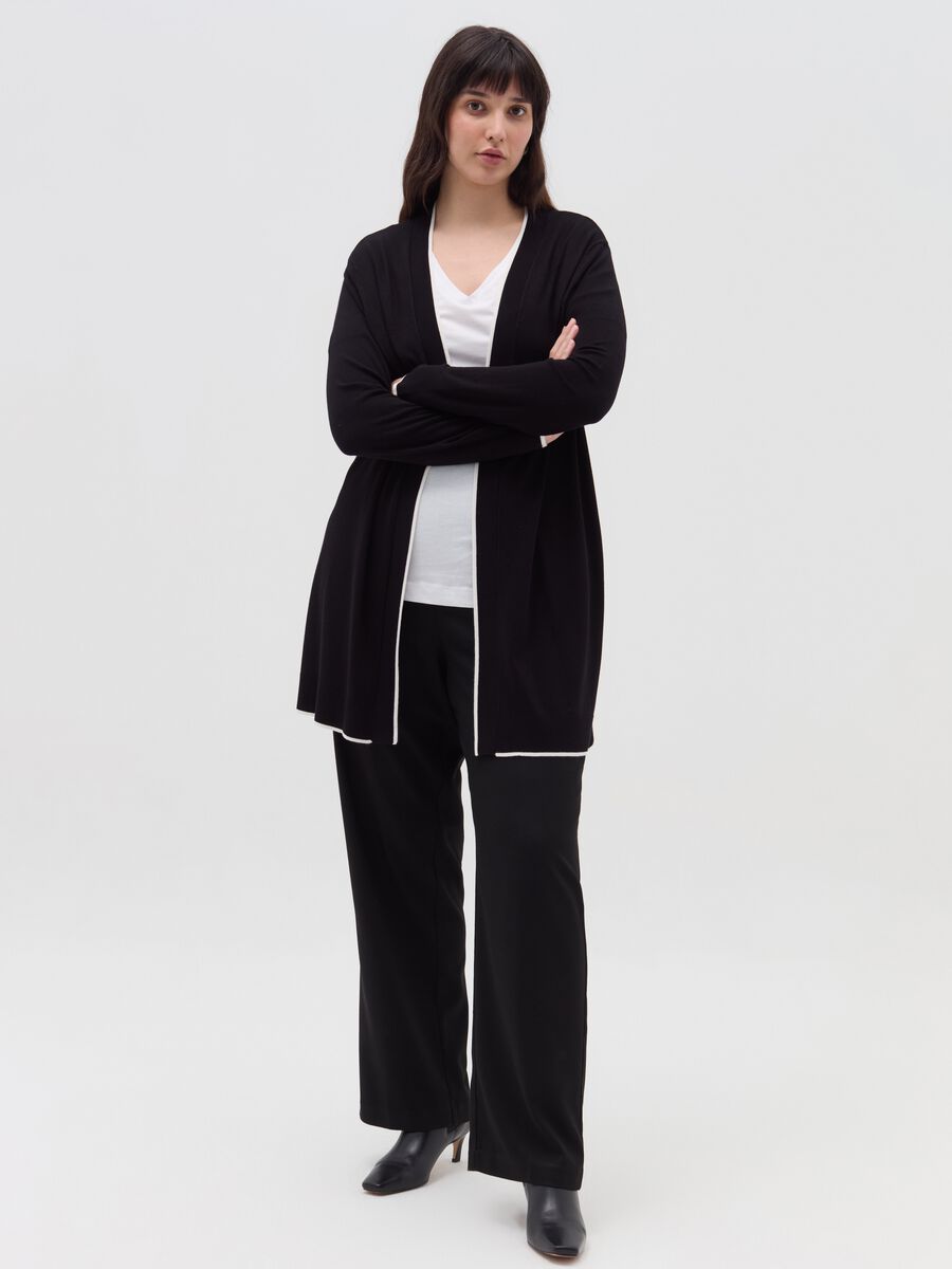 Curvy long cardigan with striped edging_1