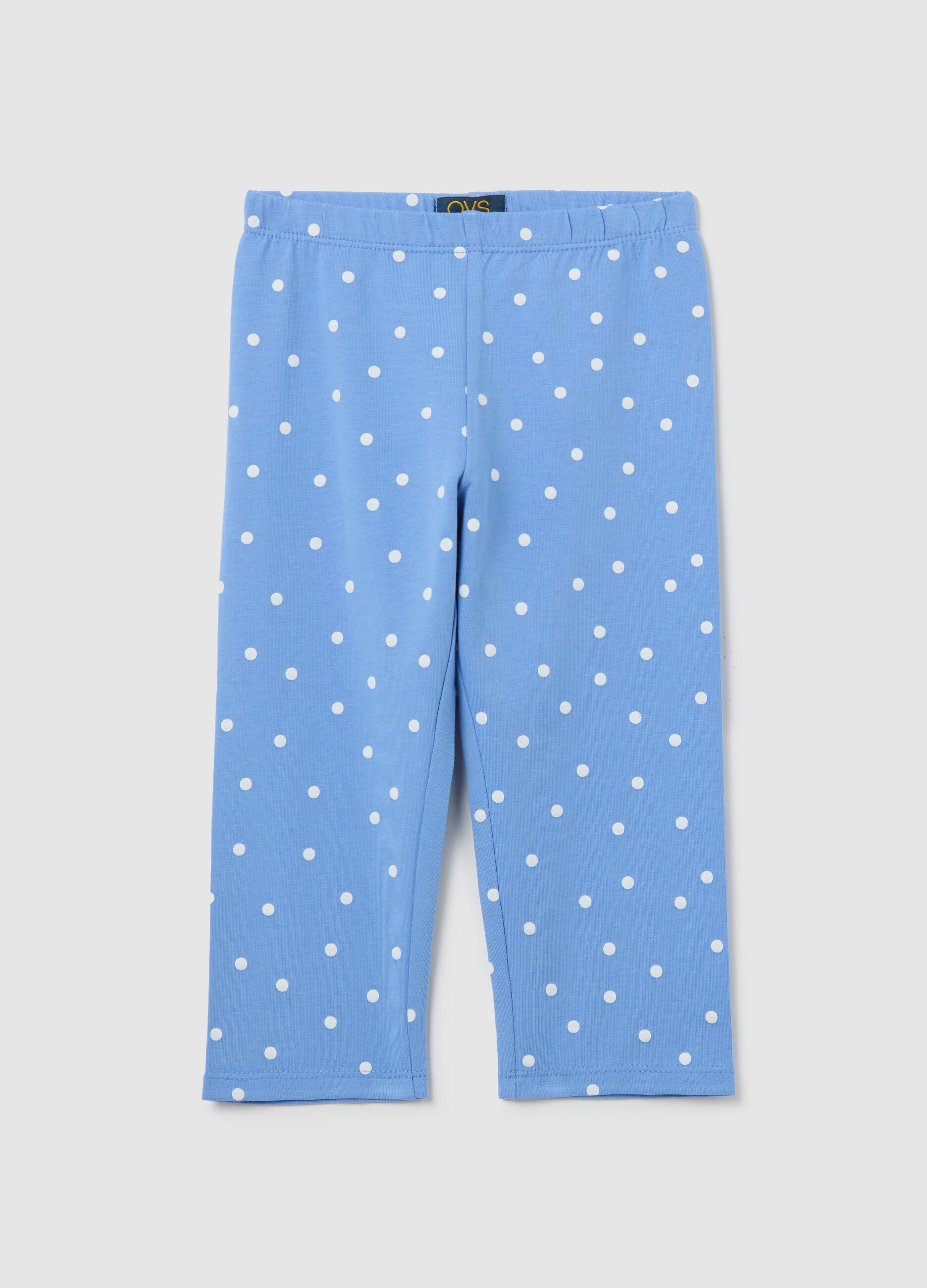 Light blue three-quarter leggings with polka dot pattern
