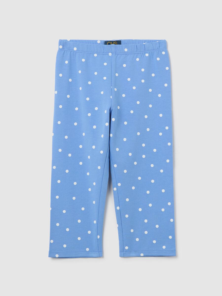 Light blue three-quarter leggings with polka dot pattern_0