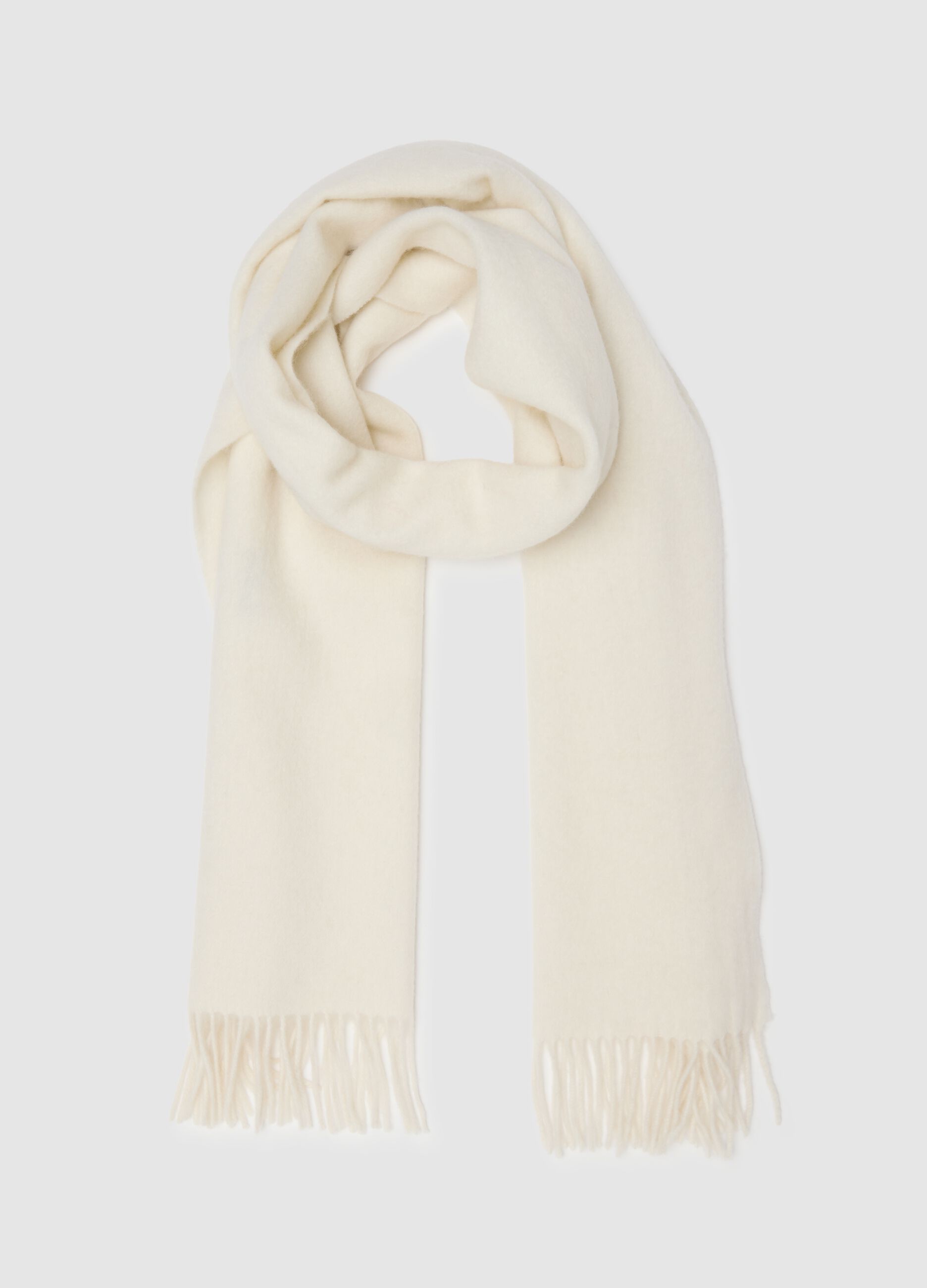White wool and cashmere scarf with fringes