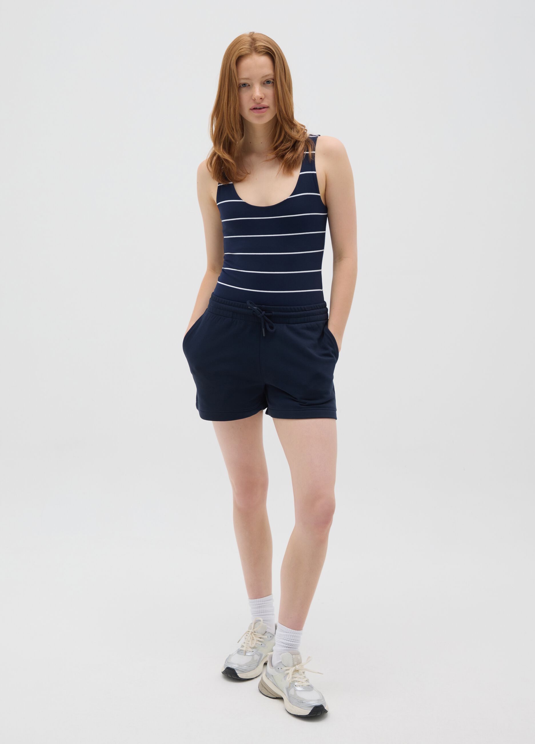 Women's regular fit blue cotton shorts