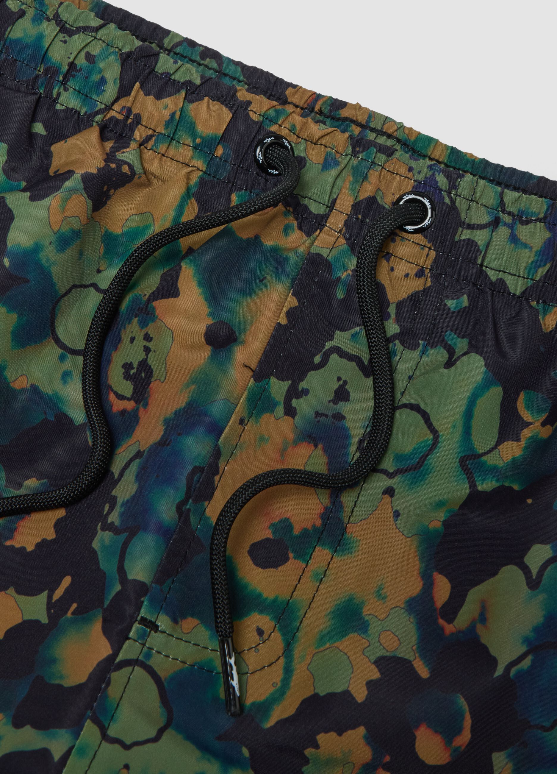 Multicolour camouflage swim shorts with drawstring