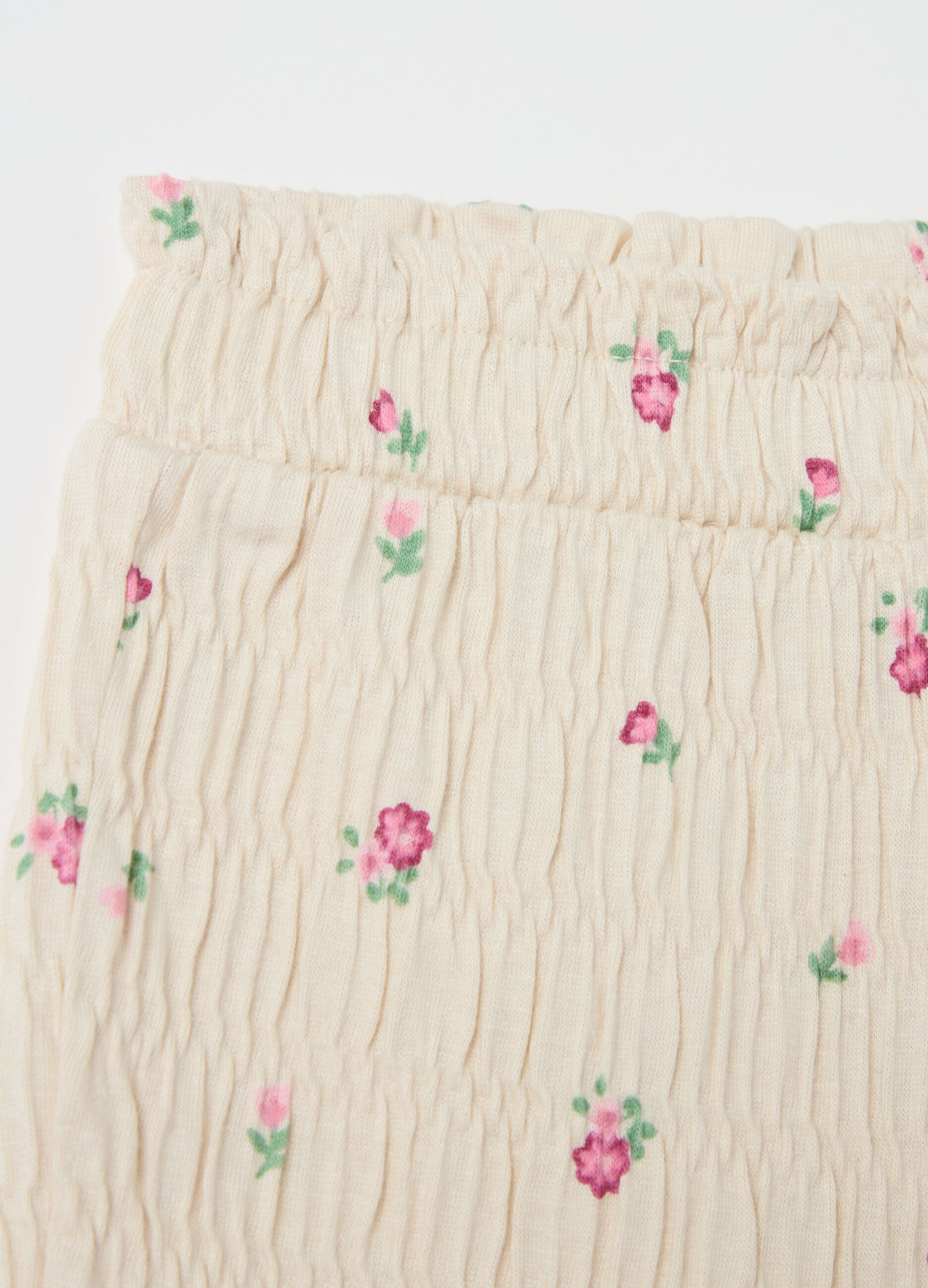 Cotton and modal shorts with flowers print