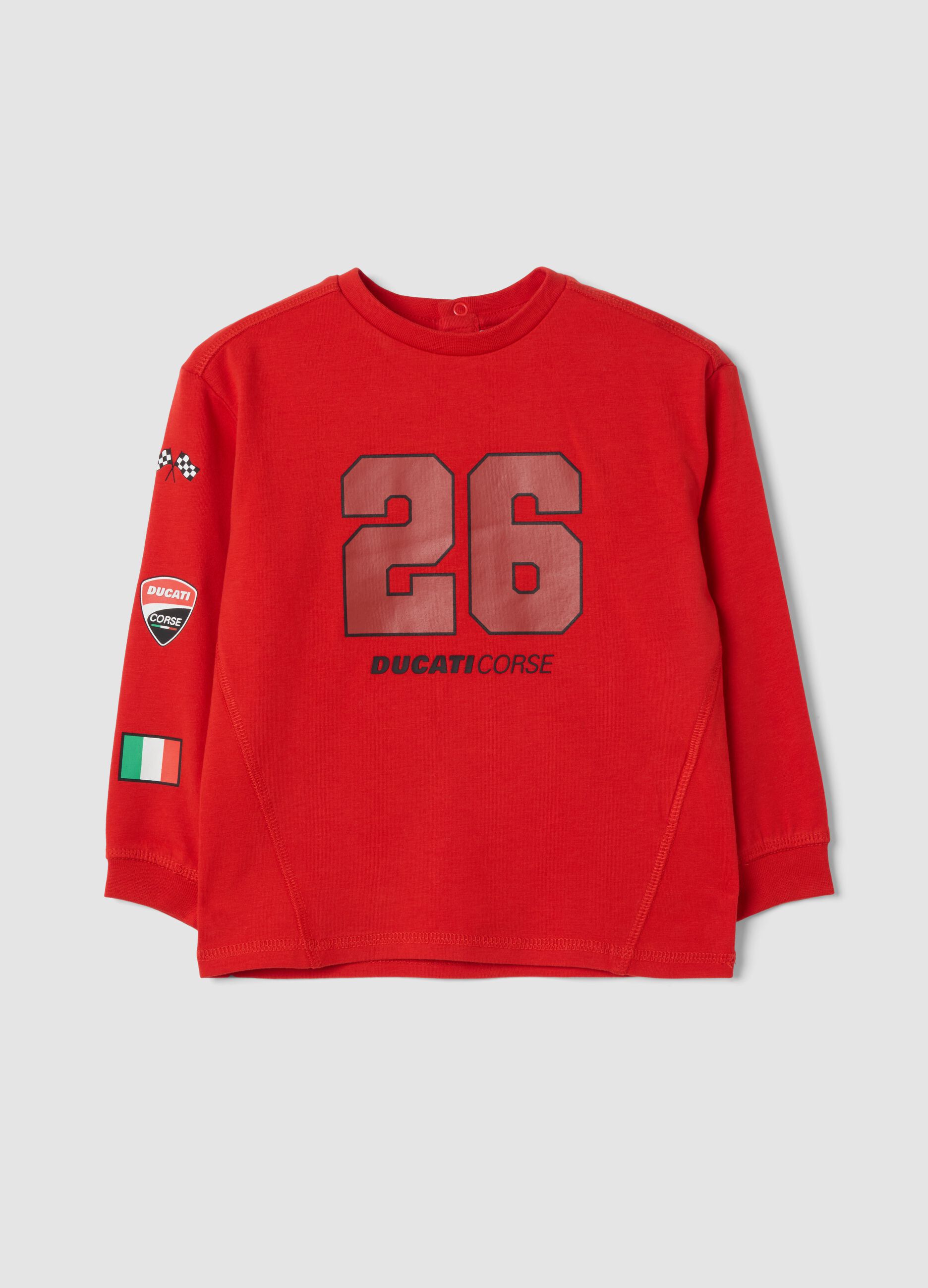 Red stretch cotton jersey T-shirt with Ducati print