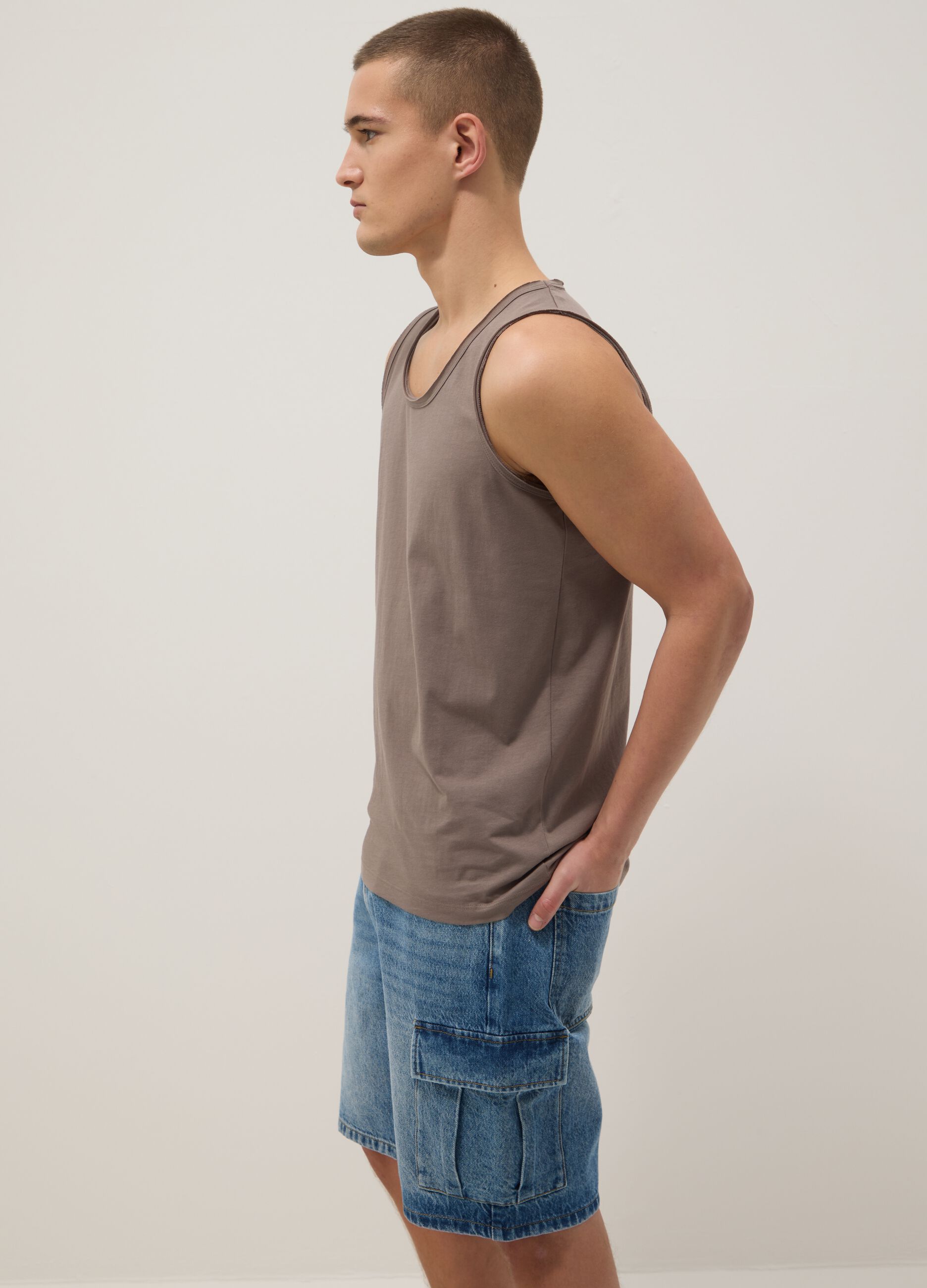 Grey pure cotton vest top