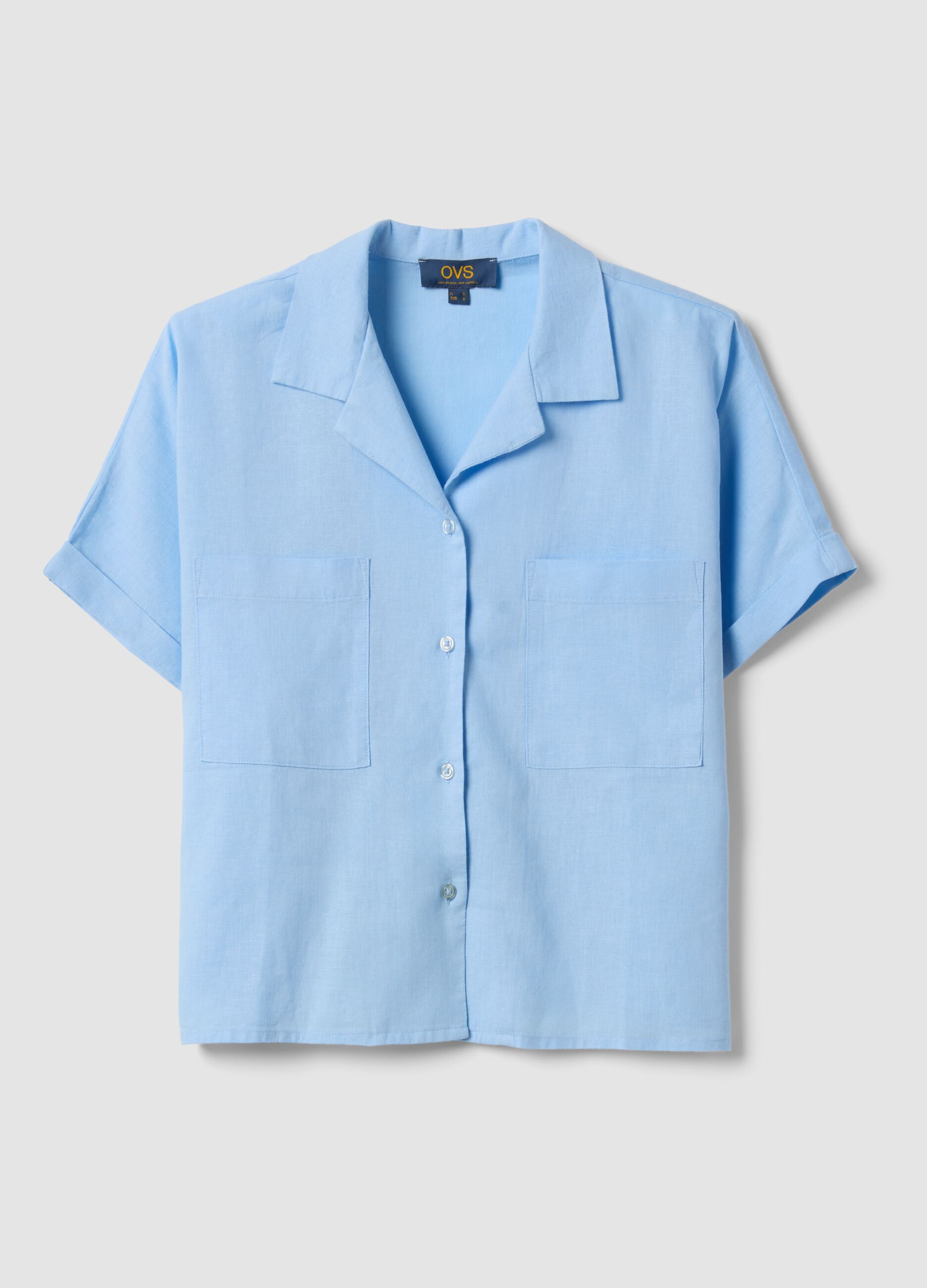 Light blue linen and viscose blend shirt, regular fit