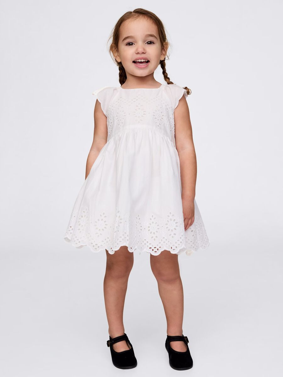 White dress in cotton with openwork flowers_0