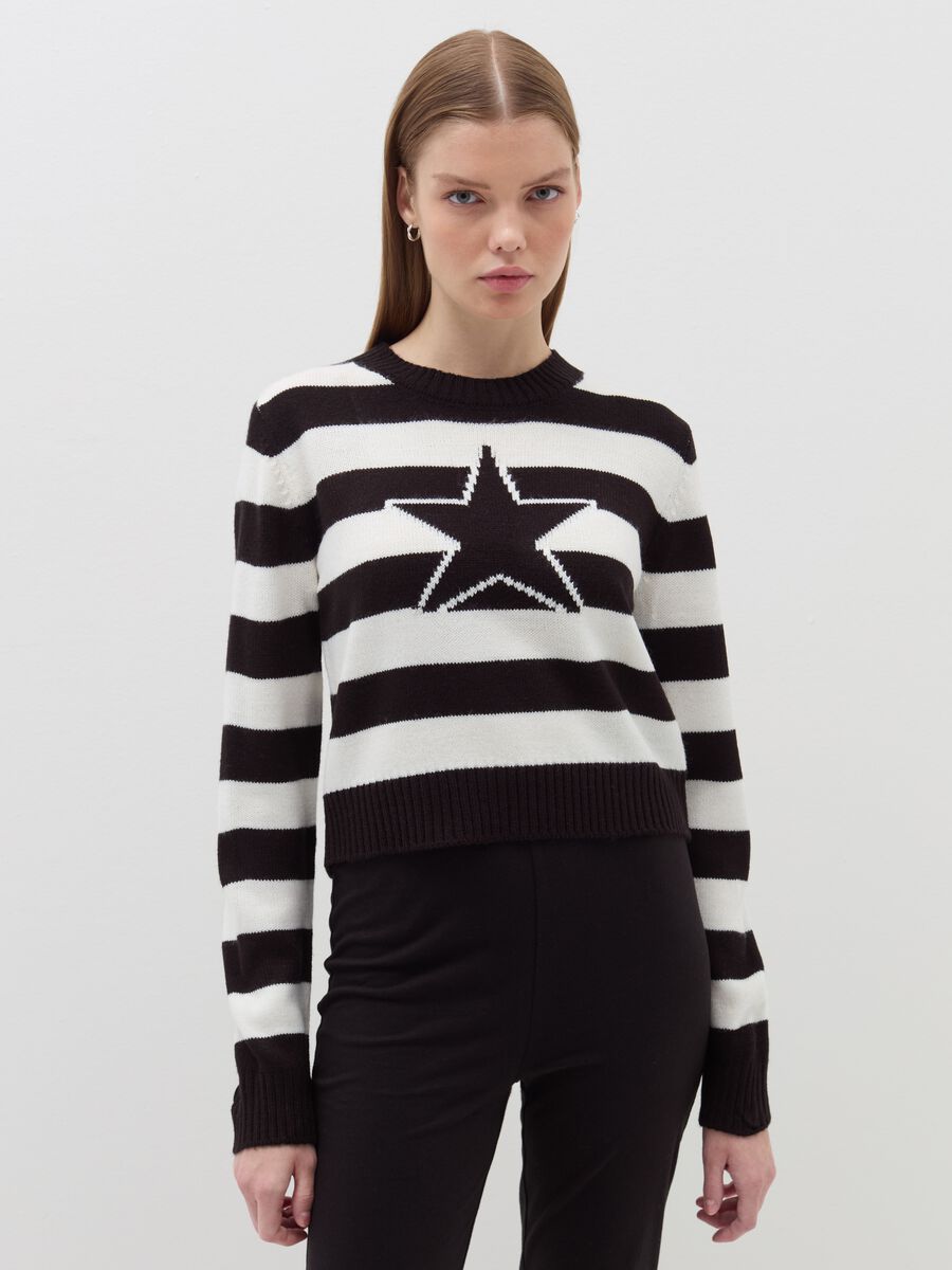 Striped crop pullover with jacquard star_0