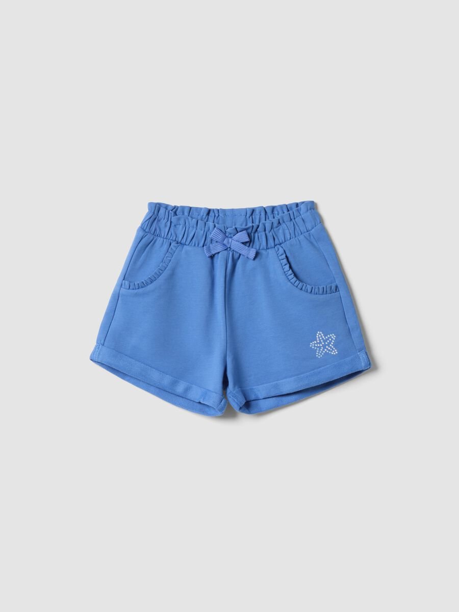 Girls&rsquo; stretch cotton blue shorts with bow_0
