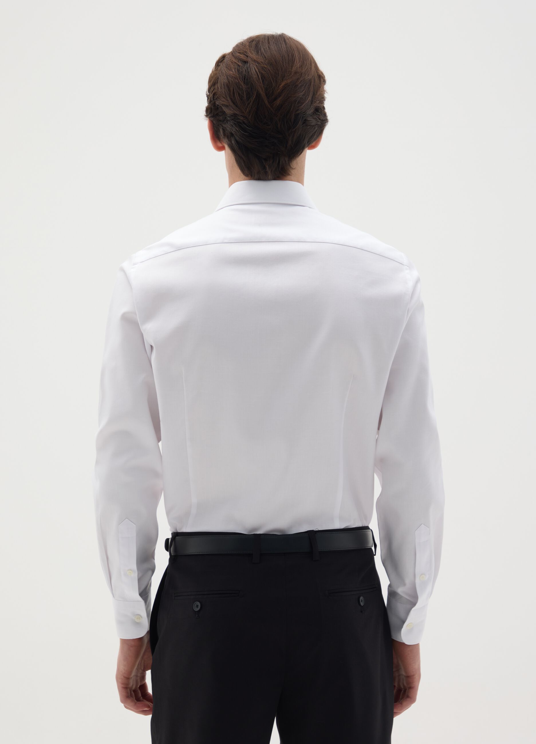Men's white slim fit pure cotton shirt, easy iron