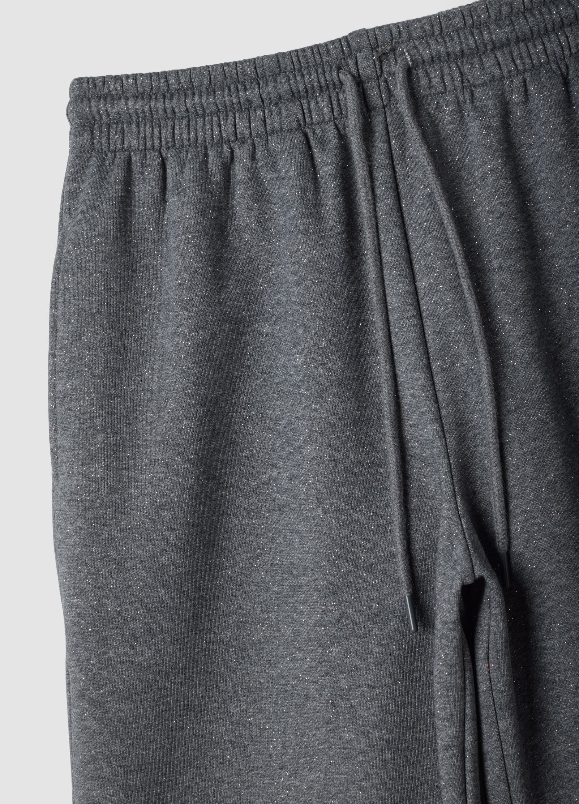 Grey wide-leg cotton-blend trousers with lurex