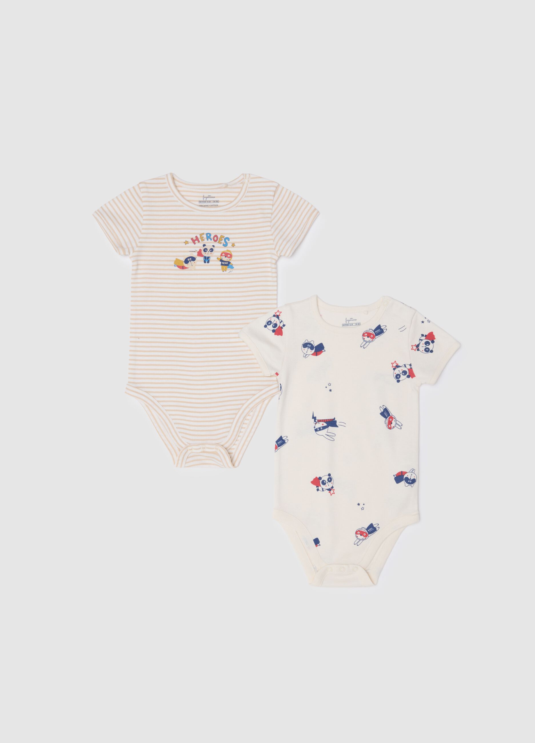 Multicolour pure cotton superhero baby bodysuit twin pack