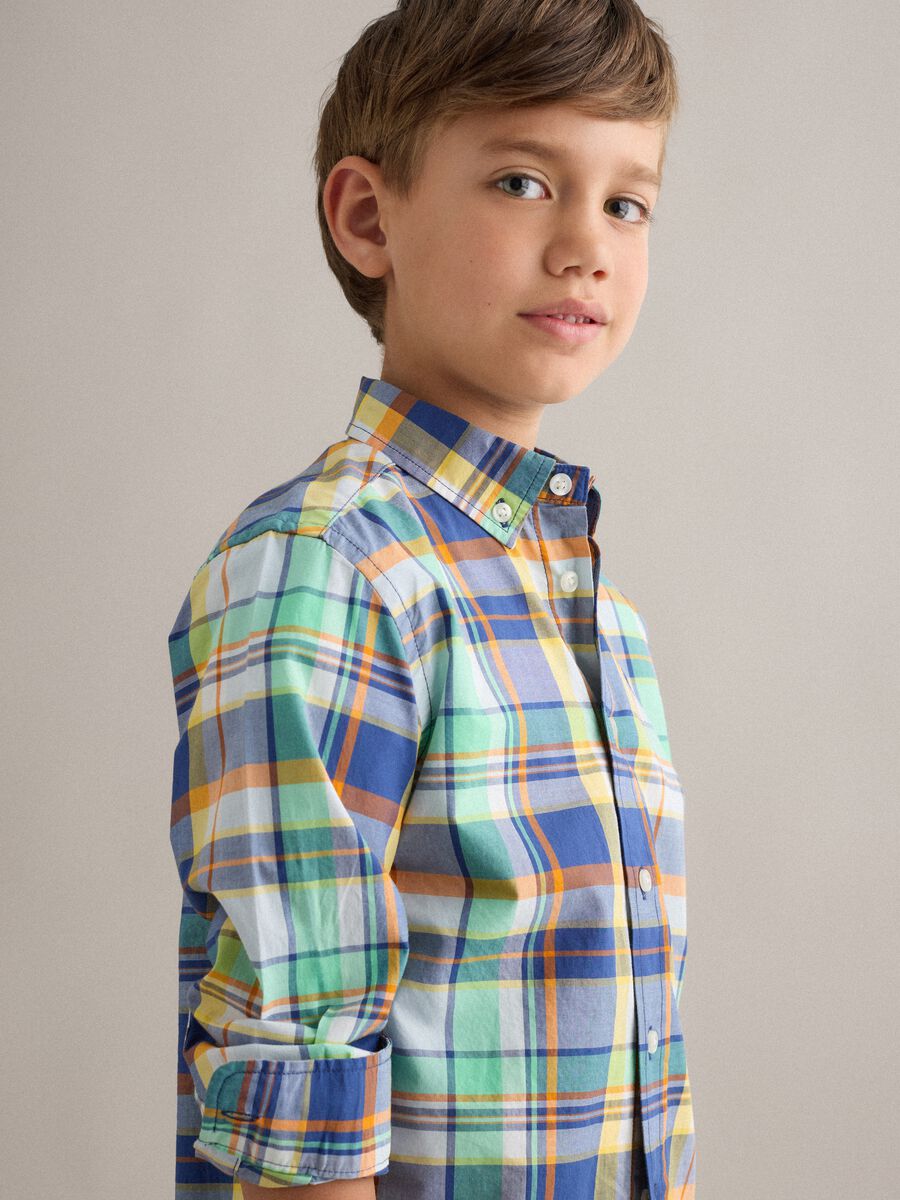 Kids' regular fit multicolor check pure cotton shirt_2