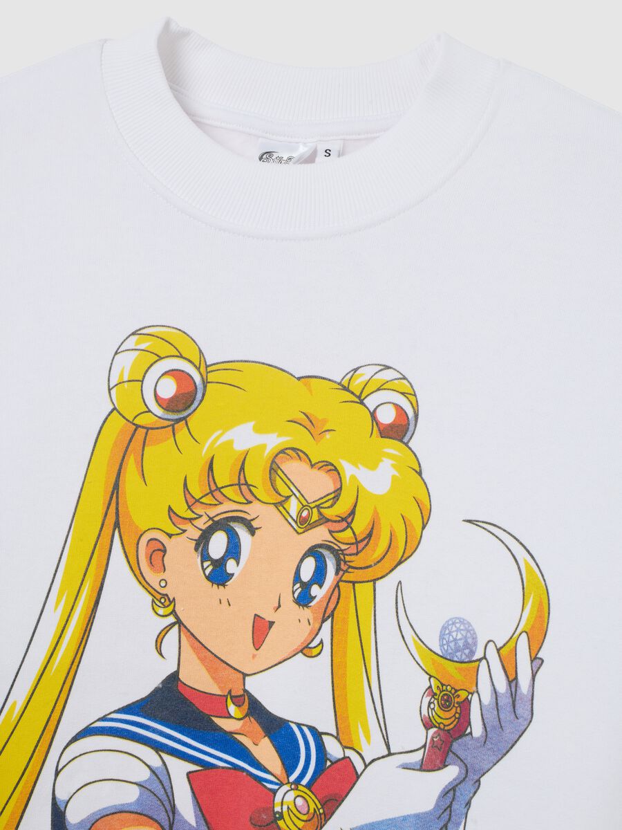 Children's white regular fit cotton blend sweatshirt with Sailor Moon print_1