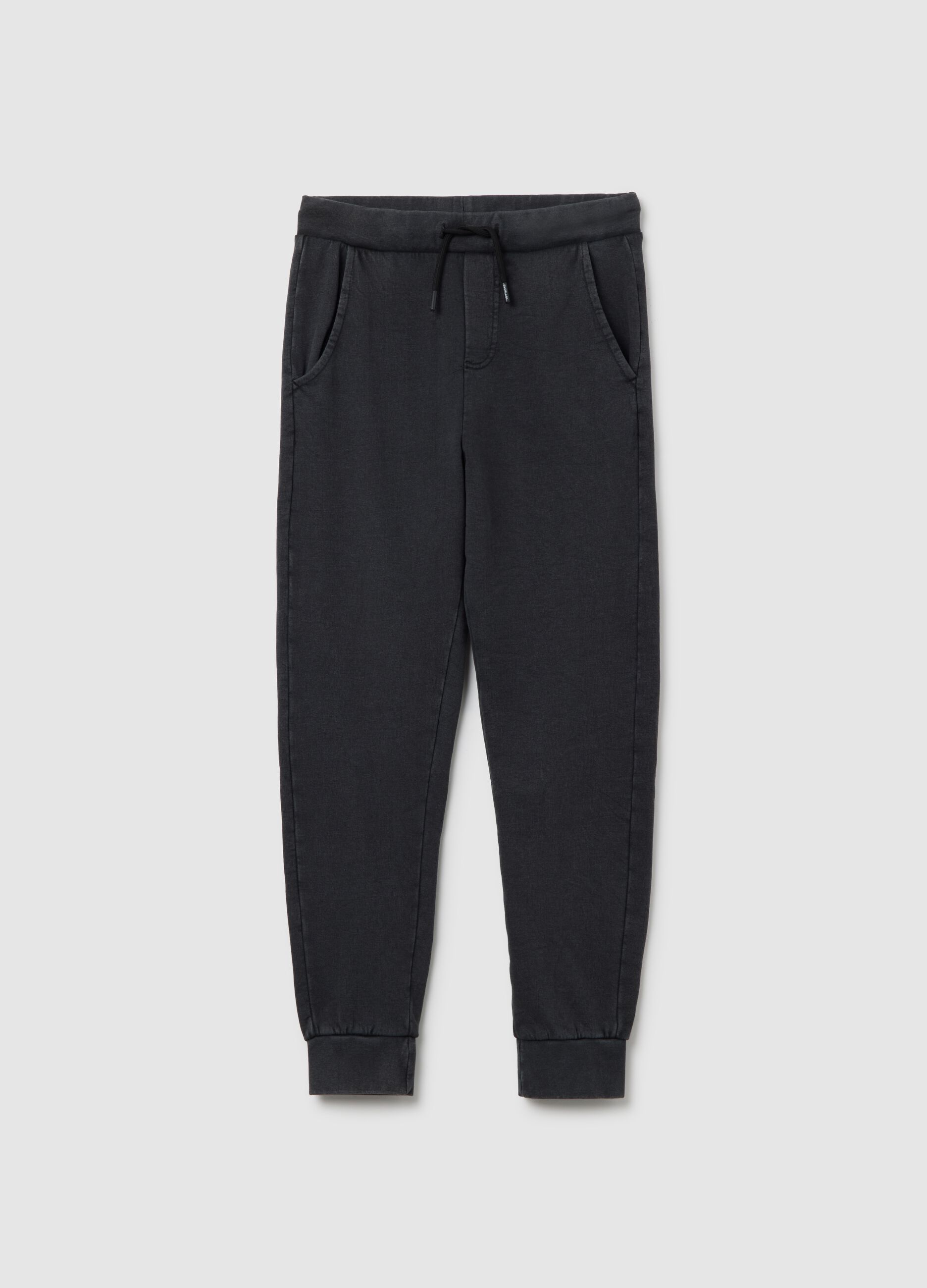 Pantaloni jogger da ragazzo in misto cotone nero over fit