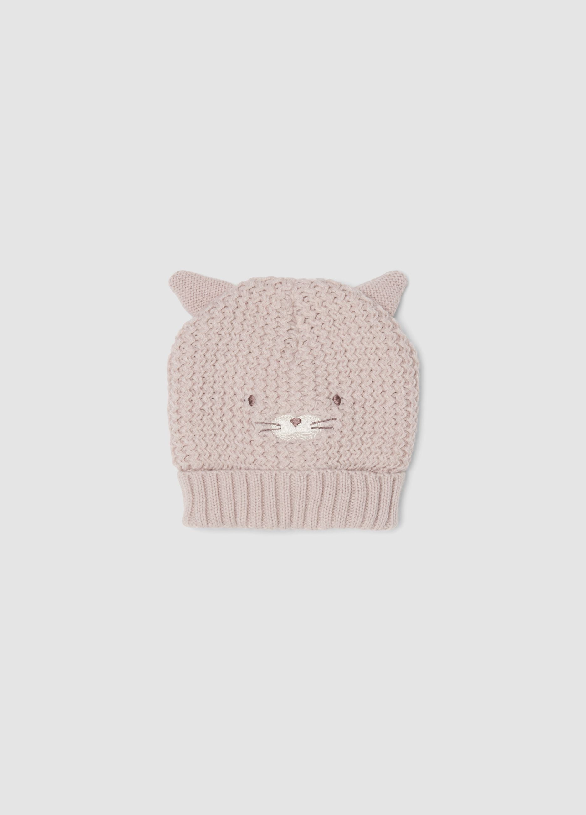Cappello viola in maglia con orecchie applicate