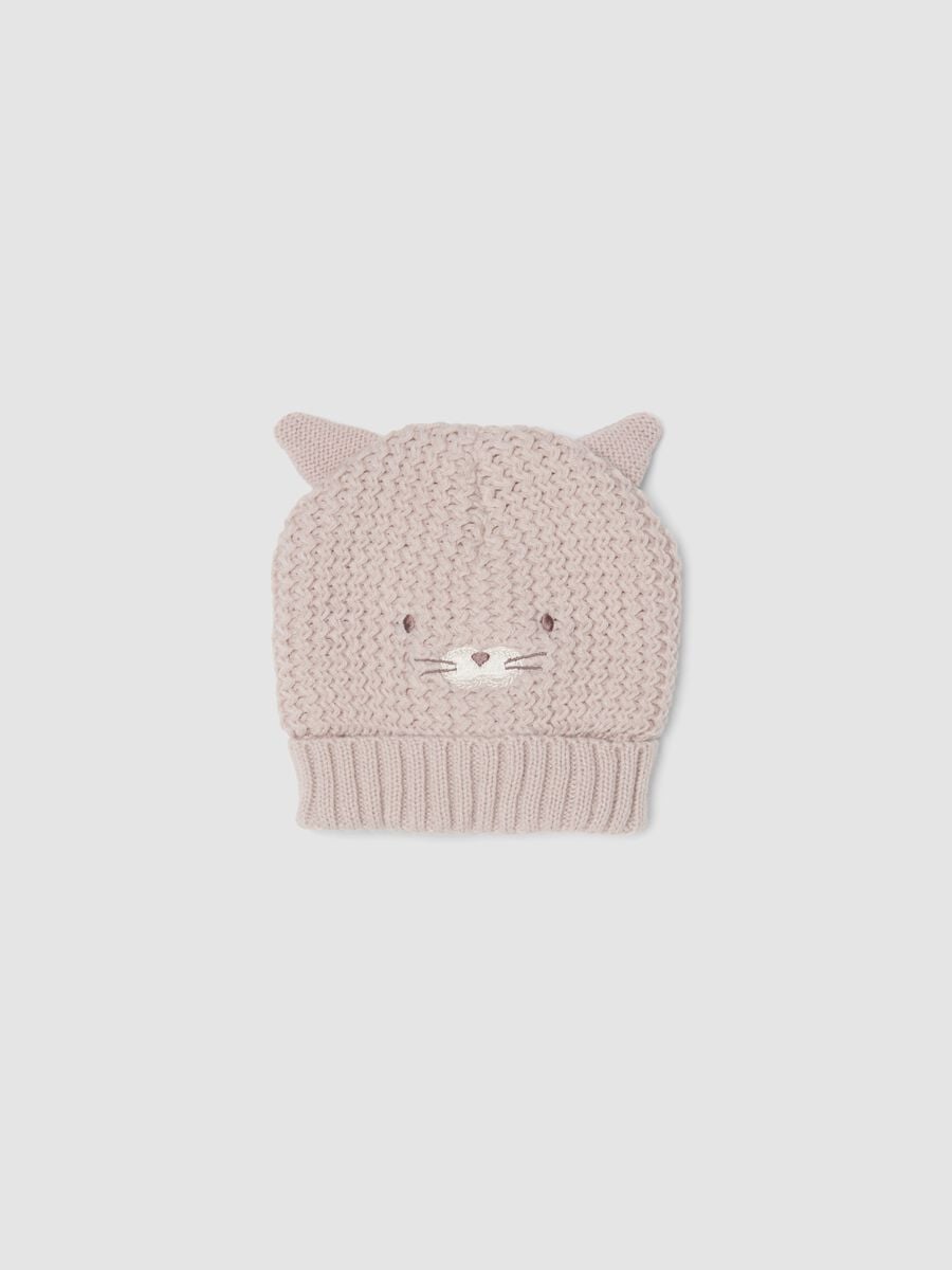 Cappello viola in maglia con orecchie applicate_0